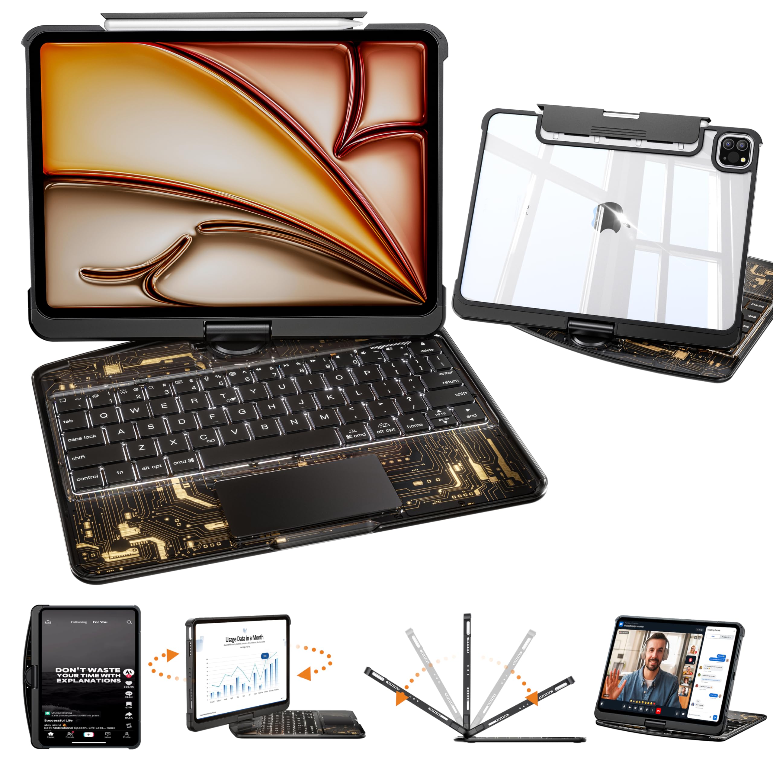 Teclado iPad Pro 11 M5 premium con rotación 360 y panel multitáctil 2