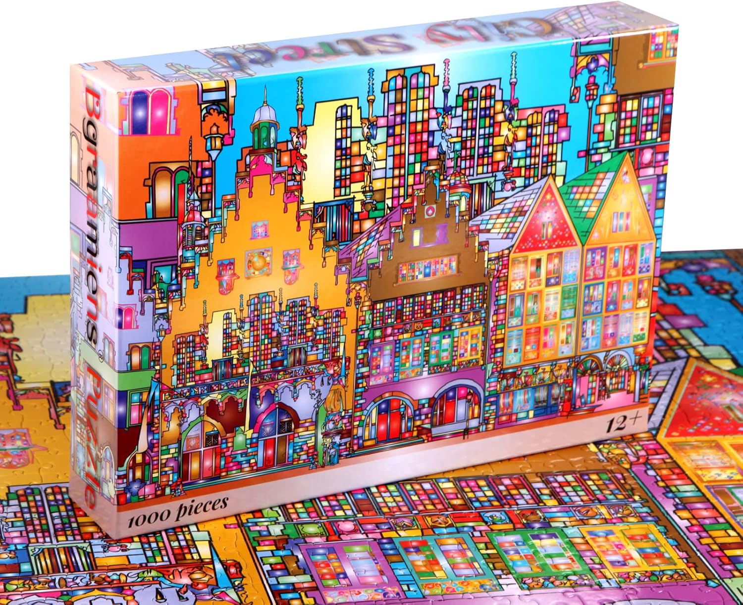 Bgraamiens Puzzle-City Street-1000 Pieces Creative Colorful City Street View Jigsaw Puzzle Color Challenge Puzzle