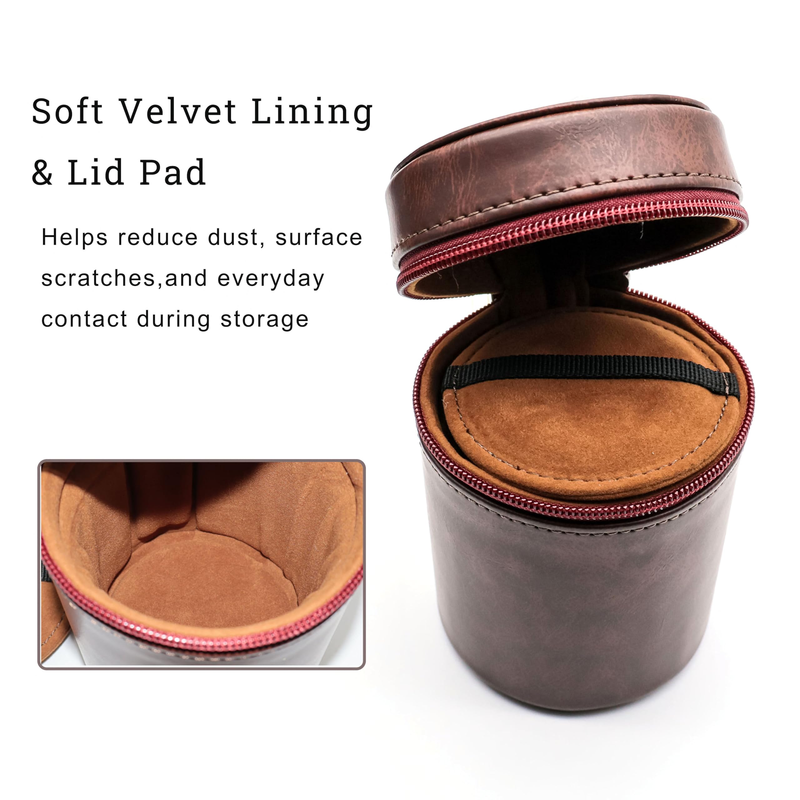 Personalisierte Kameralinsen-Tasche aus PU-Leder, dicke Objektivtasche für Fotografen, Objektivschutz für Mikro-Single-Kameraobjektiv, SLR-Kamera, Teleobjektiv (Dunkelbraun, Länge < 165 mm,