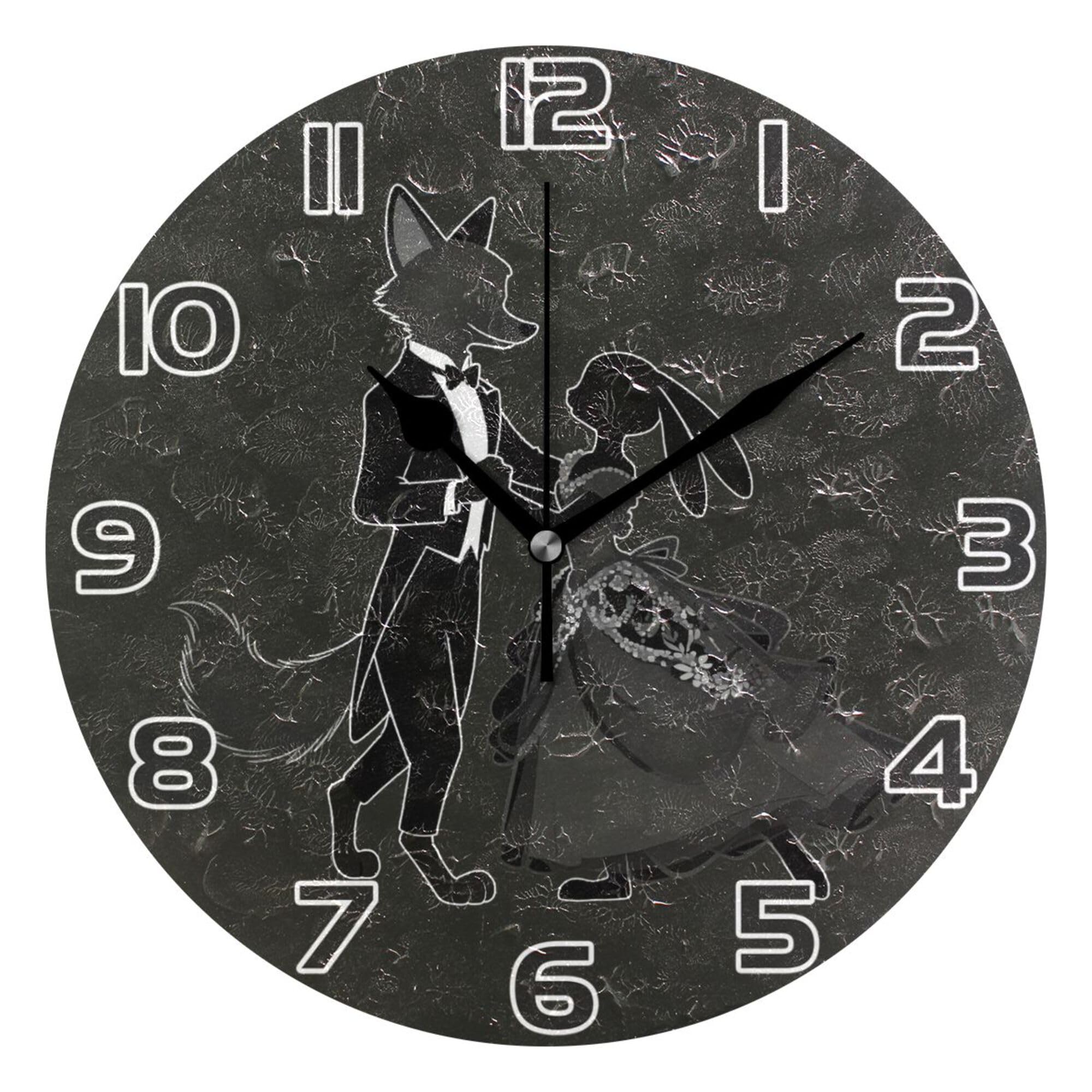 Horloge murale lapin et renard dansant pour décorer un café un bureau ou une maison ronde 25cm