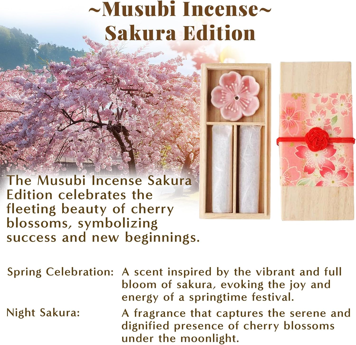 Hasegawa Japanese Sakura Incense Set – 2 Varieties, 30 Sticks, Paulownia Box with Plum Blossom Mizuhiki Decoration