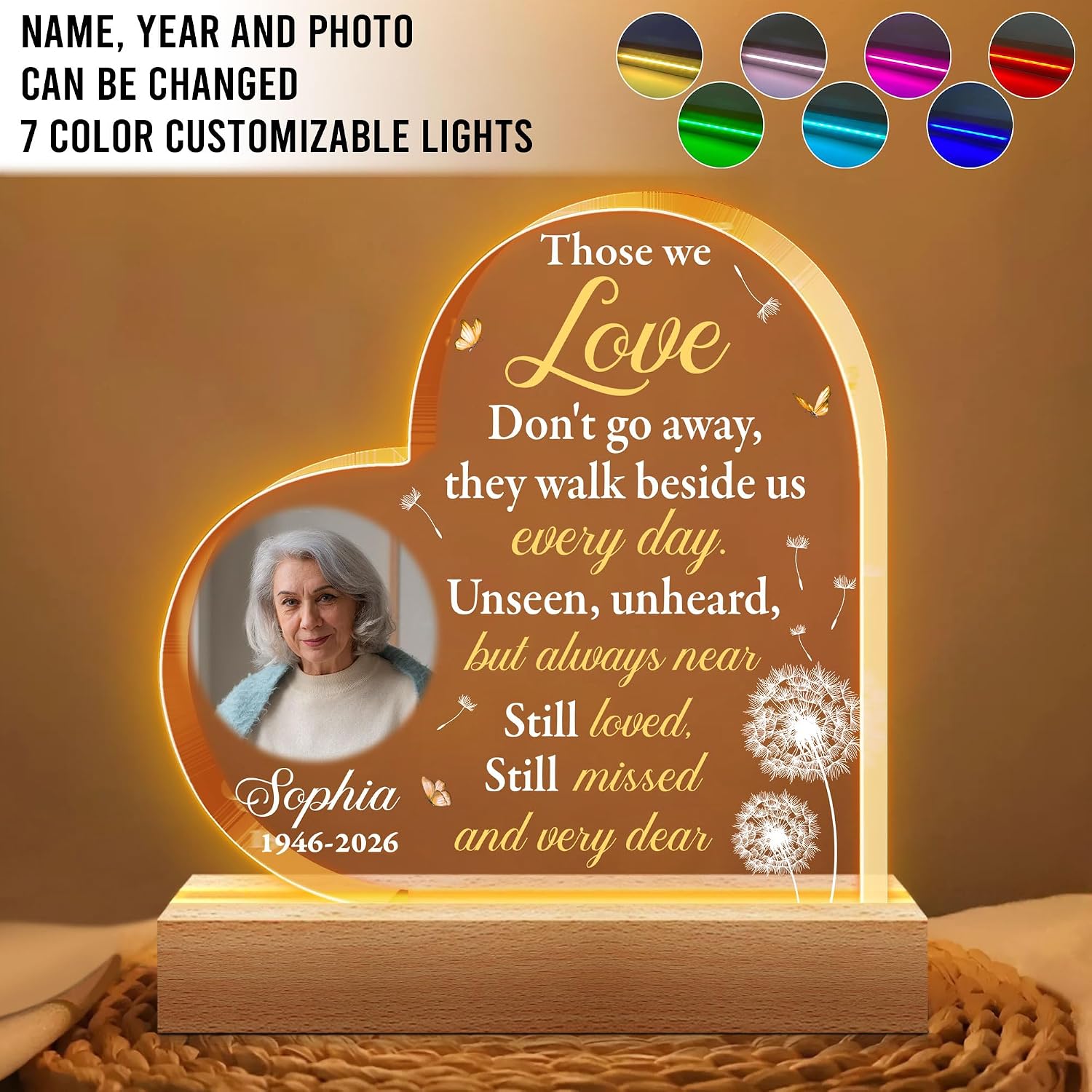 Hyturtle Personalized Memorial Night Light - Custom Photo Light Up Acrylic Plaque Lamp Sympathy Gifts For Loss Of Loved One - Memorial Gifts For Loss Of mom, Dad - Remembrance, Bereavement Gifts Ideas