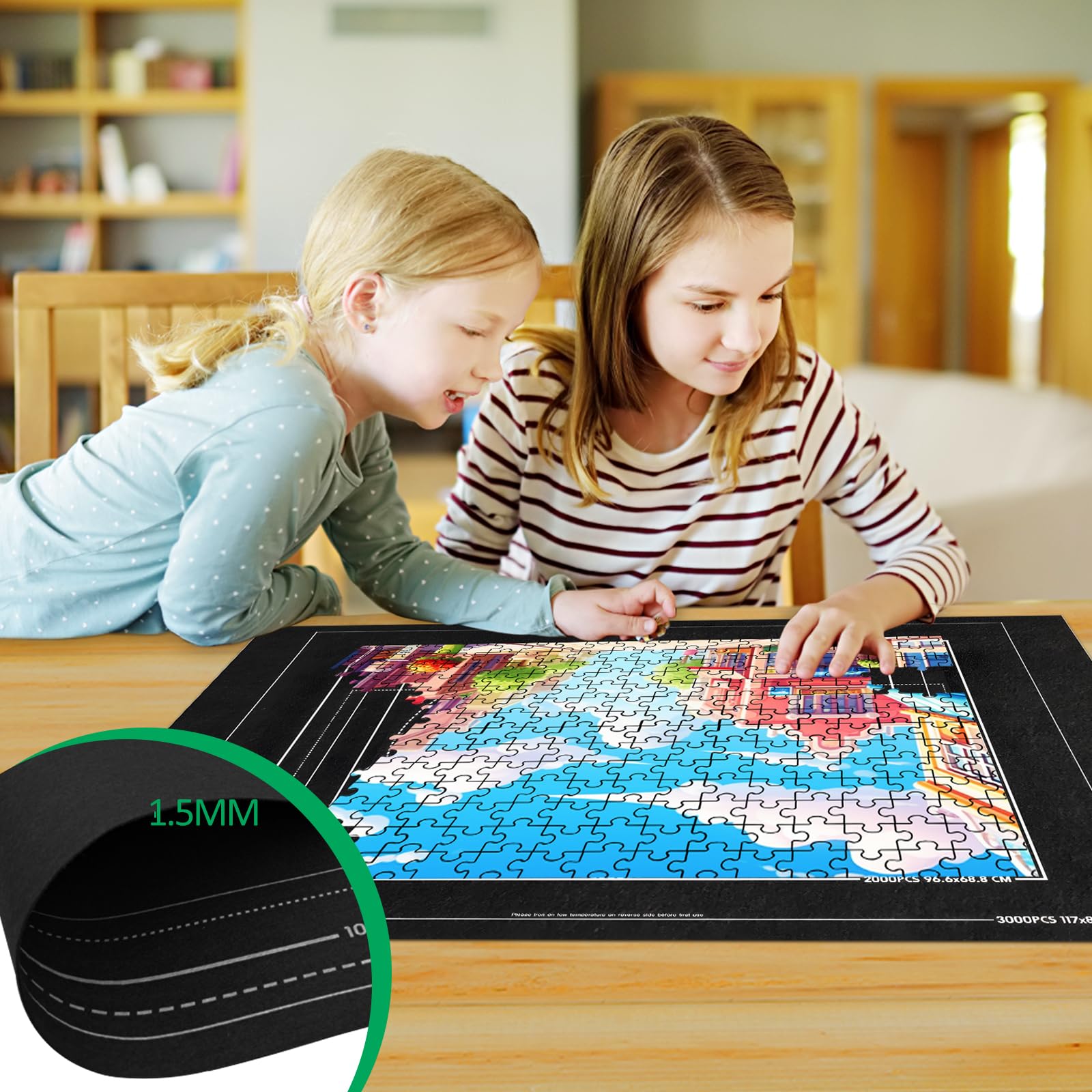 TNOMSNO Tapete Puzzle 2000 Piezas, Alfombra Puzzle 2000 1500 1000 Pezzi, Portátil Fieltro Estera de Rompecabezas,120x80cm, Tapiz Puzzle Enrollable, Negro