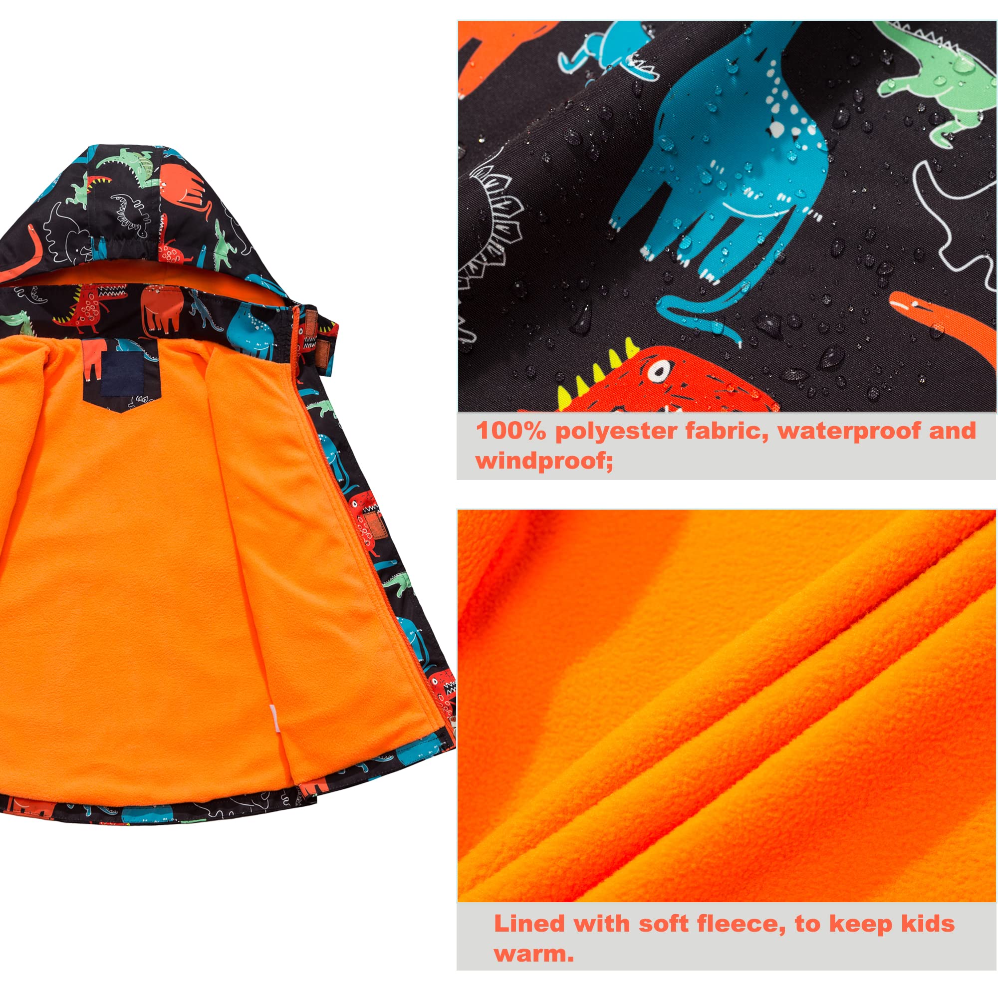 Fewlby Manteaux Imperméables Garçon, Blouson Imperméable pour Enfants Veste de Pluie à Capuche Coupe Vent Veste de Pluie Légère Imprimée Printemps Automne, 5-6 Ans