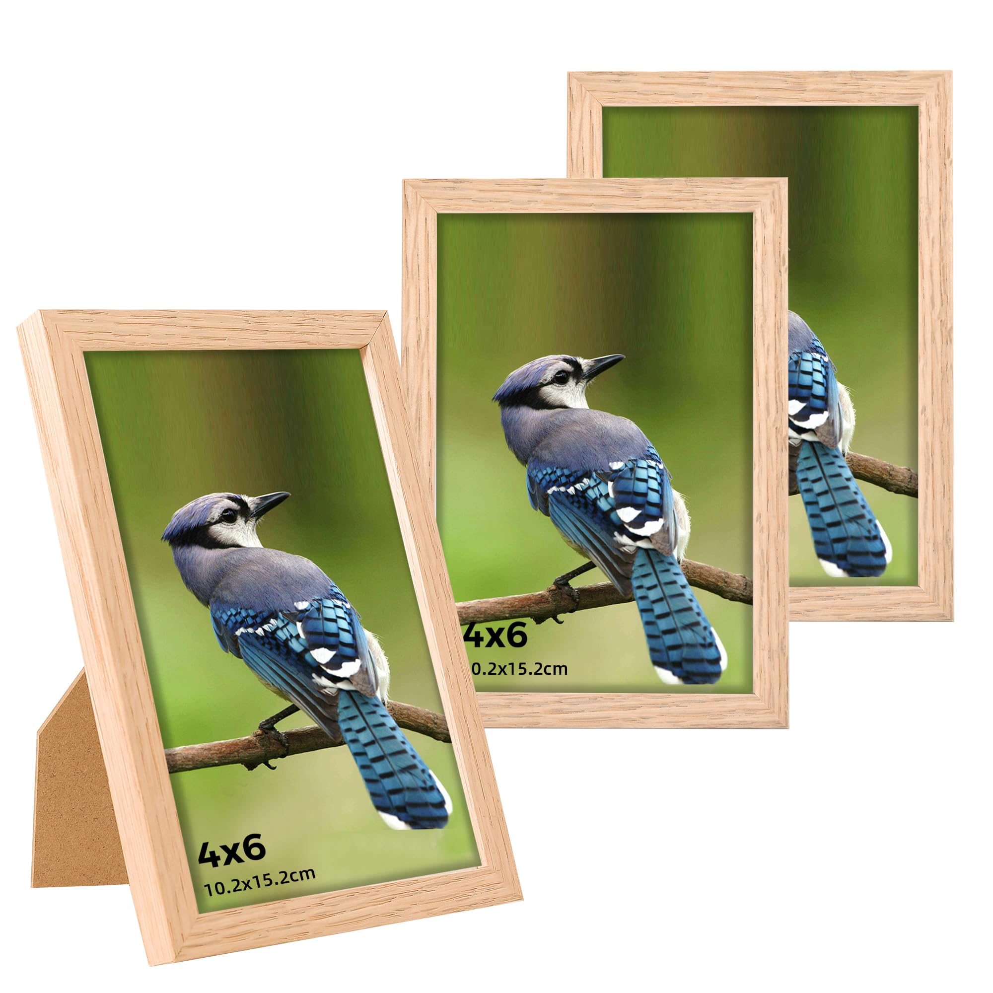 LYYYXGYP 4x6 Picture Frame Set of 3 Natural Solid Oak Wood Wooden Photo Collage Decor Beige Postcard Frames with Plexiglass for Wall and Tabletop