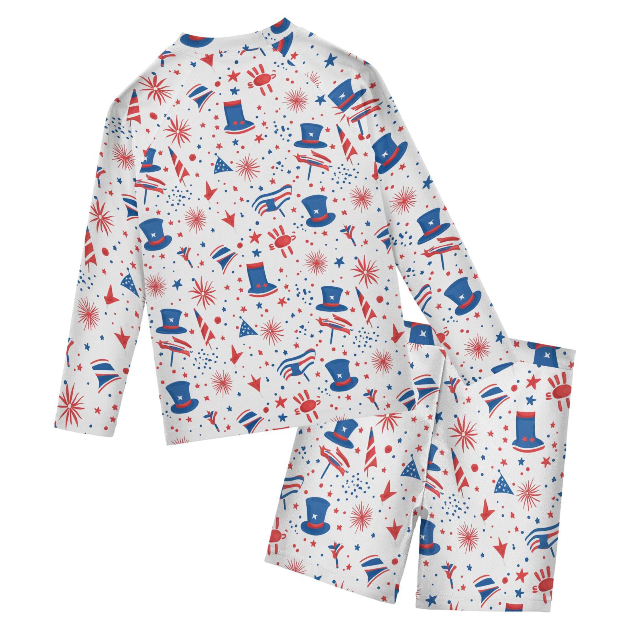 July 4th Independence Day Hat Baby Boys' Toddler Long Sleeved Rashguard Swim Bathing Suit Set B0404560