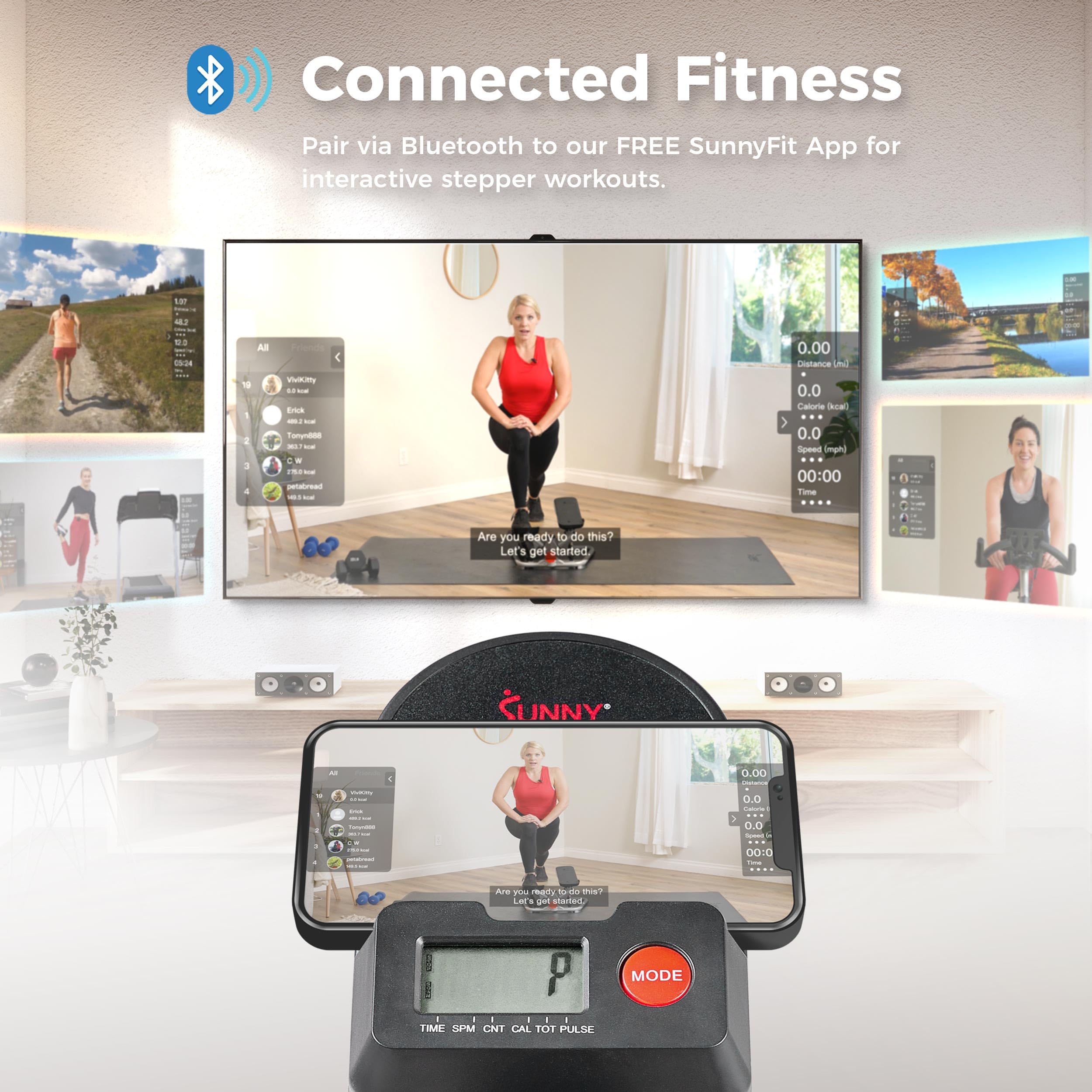 Sunny Health & Fitness Stair Stepper w/Handlebar, Height-Adjustable, Low-Impact Cardio Workout for Legs, Core and Glute, LCD Monitor, Optional SunnyFit® App Enhanced Connectivity