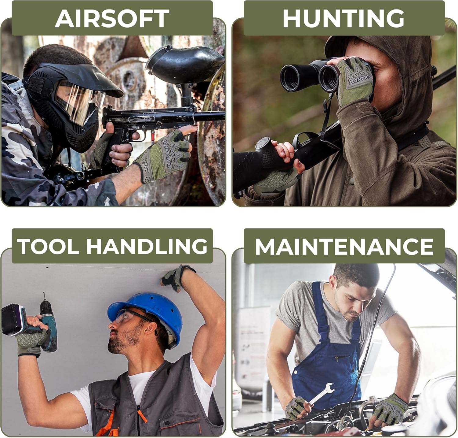 HANDLANDY Fingerless Work Gloves for Mens & Women, Uwrist Half Finger Shock-Absorbing Breathable Glove - Image 2