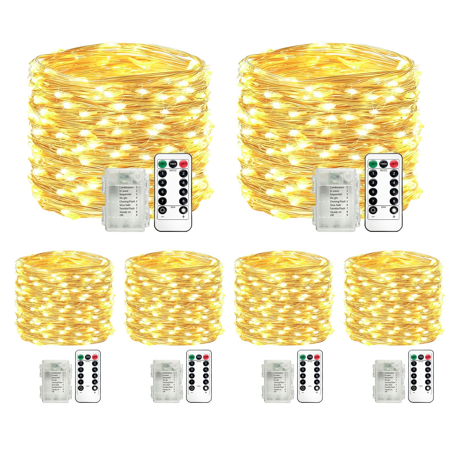Guirnalda de Luces a Pilas, 6x10M 100 LED Luminose Lucine Impermeable Exterior Interior con Mando a Distancia y Temporizador, 8 Modos LED Decoración para Fiestas, Navidad, Blanca Cálida