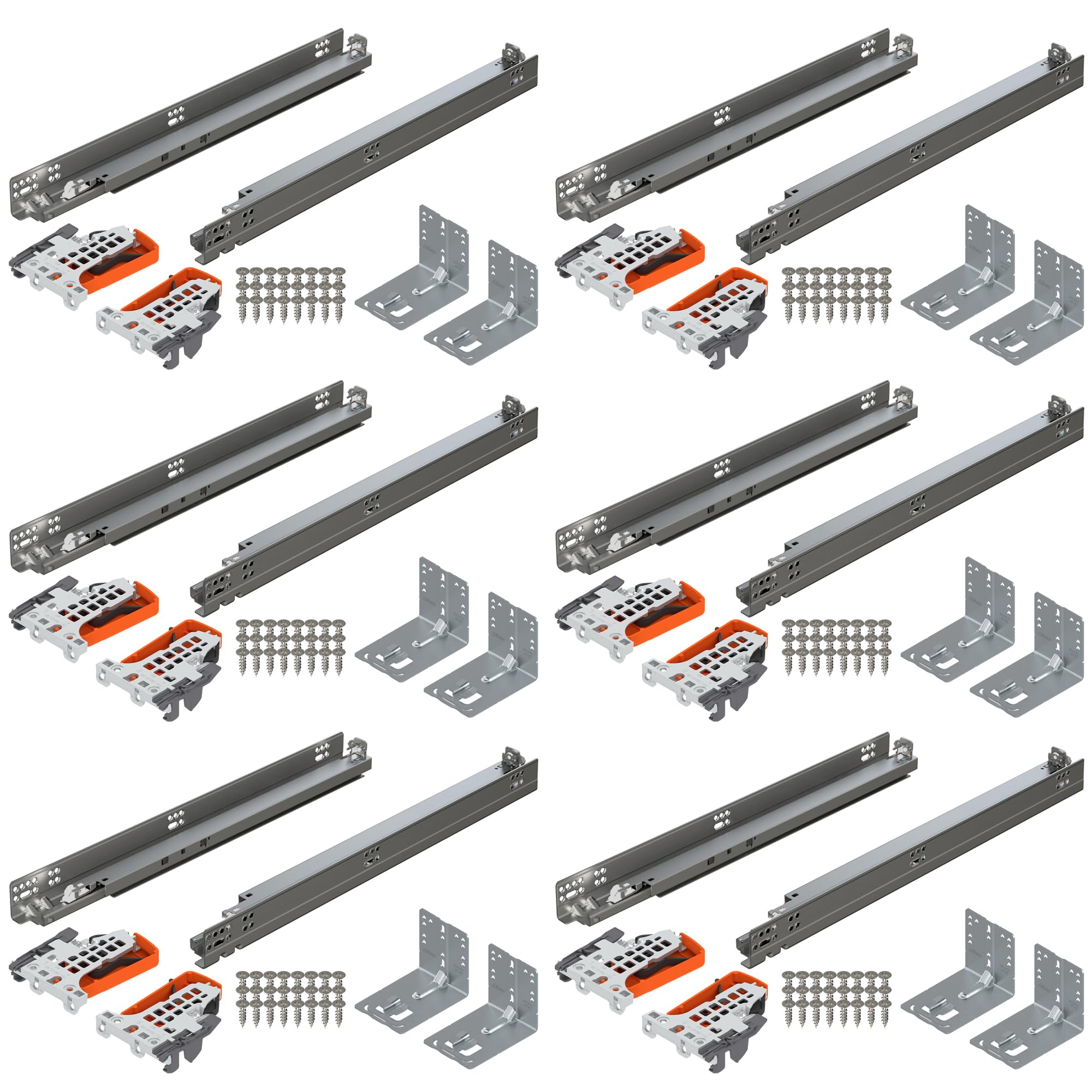 Tandem Plus BLUMOTION Concealed Undermount Drawer Runner Kit (6 Pack), 21-Inch, Full Extension, Soft-Close, Steel, 100 lb. Load Capacity for Wood Drawers