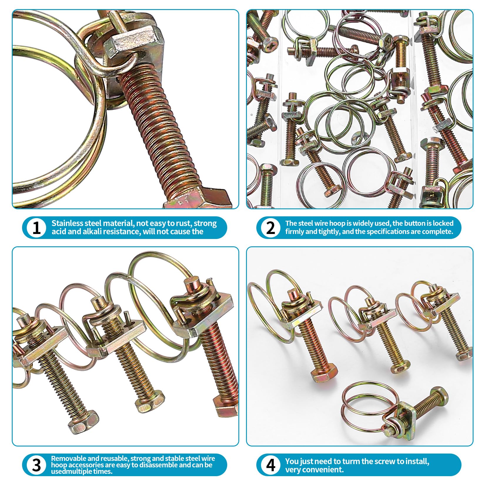25 Pcs Abrazaderas de Manguera de Alambre Doble, Clips de Manguera de Doble Alambre Ajustable, Clip de Tubo, Abrazadera Metalica para Tubos Tubería de Plomería, 13-16 mm 16-10 mm 21-25 mm