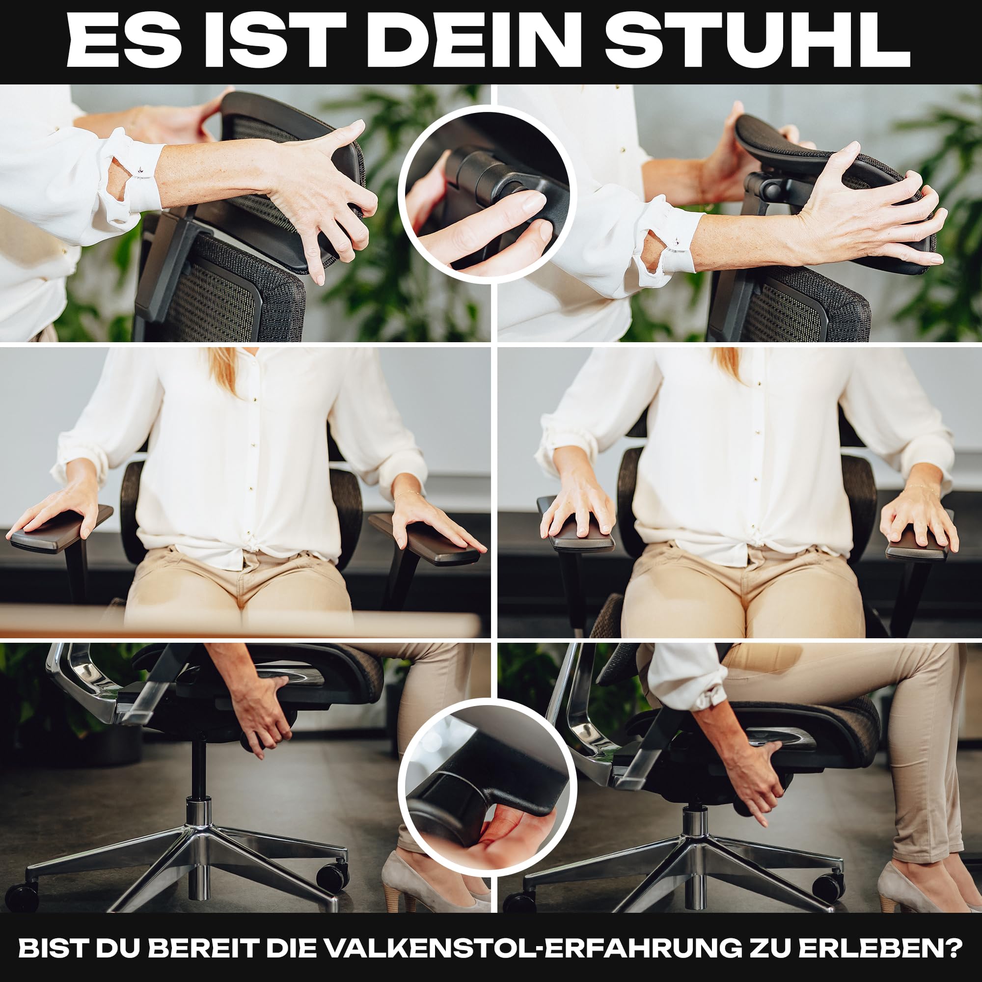 VALKENSTOL M7 Premium Bürostuhl Ergonomisch mit adaptiver Lordosenstütze | Rückenfreundliche Adaptive Lordosenstütze - Kippbare Sitzfläche für Gesundes Sitzen - Home Office Chair - Aluminiumrahmen