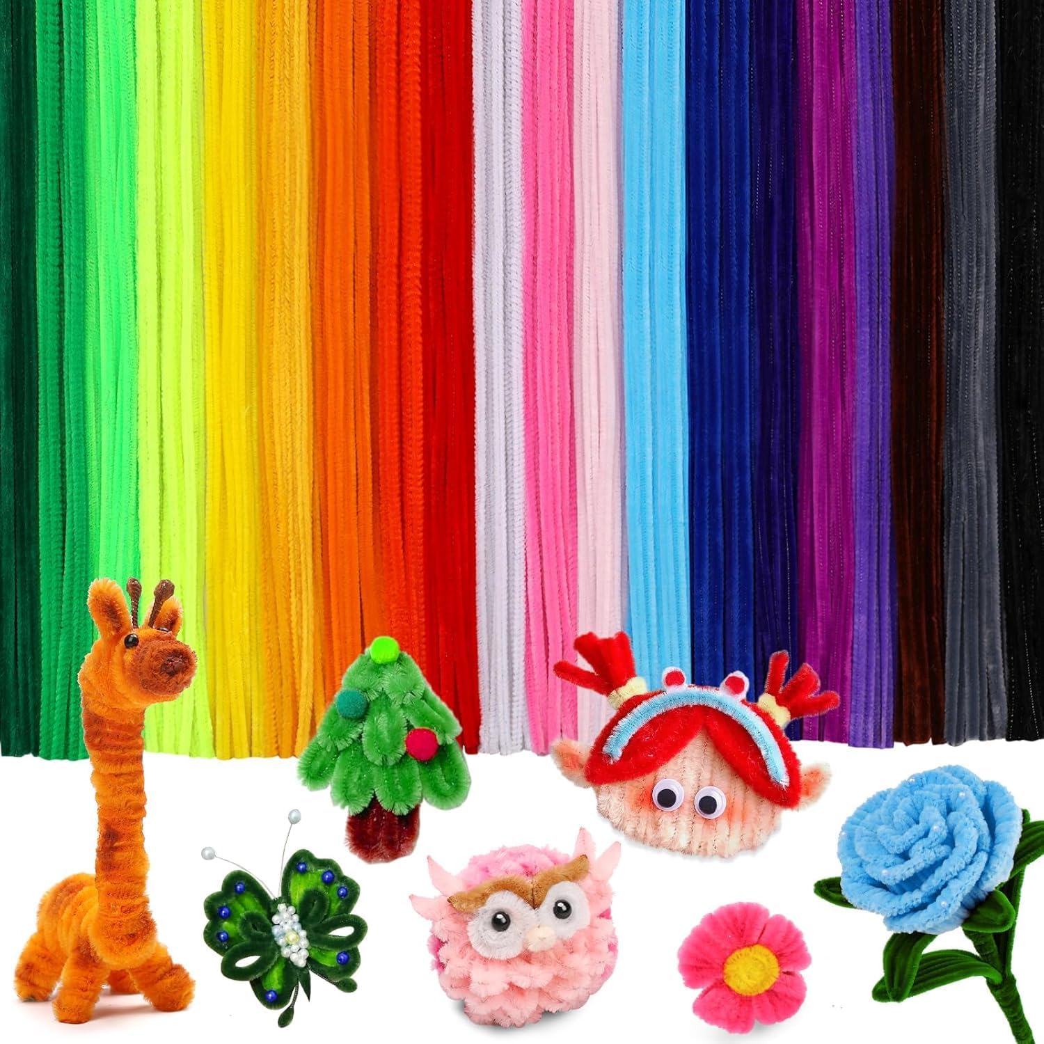 Silverflix Pipe Cleaners Craft Set | 100 Pcs Multicolor Chenille Stems (10 Colors x 10 Each), 30cm Soft Fuzzy Craft Wires & Flexible Craft Sticks for DIY Art & Craft, Kids Activities, School Projects, Flower Making, Modelling & Decorations-image-19