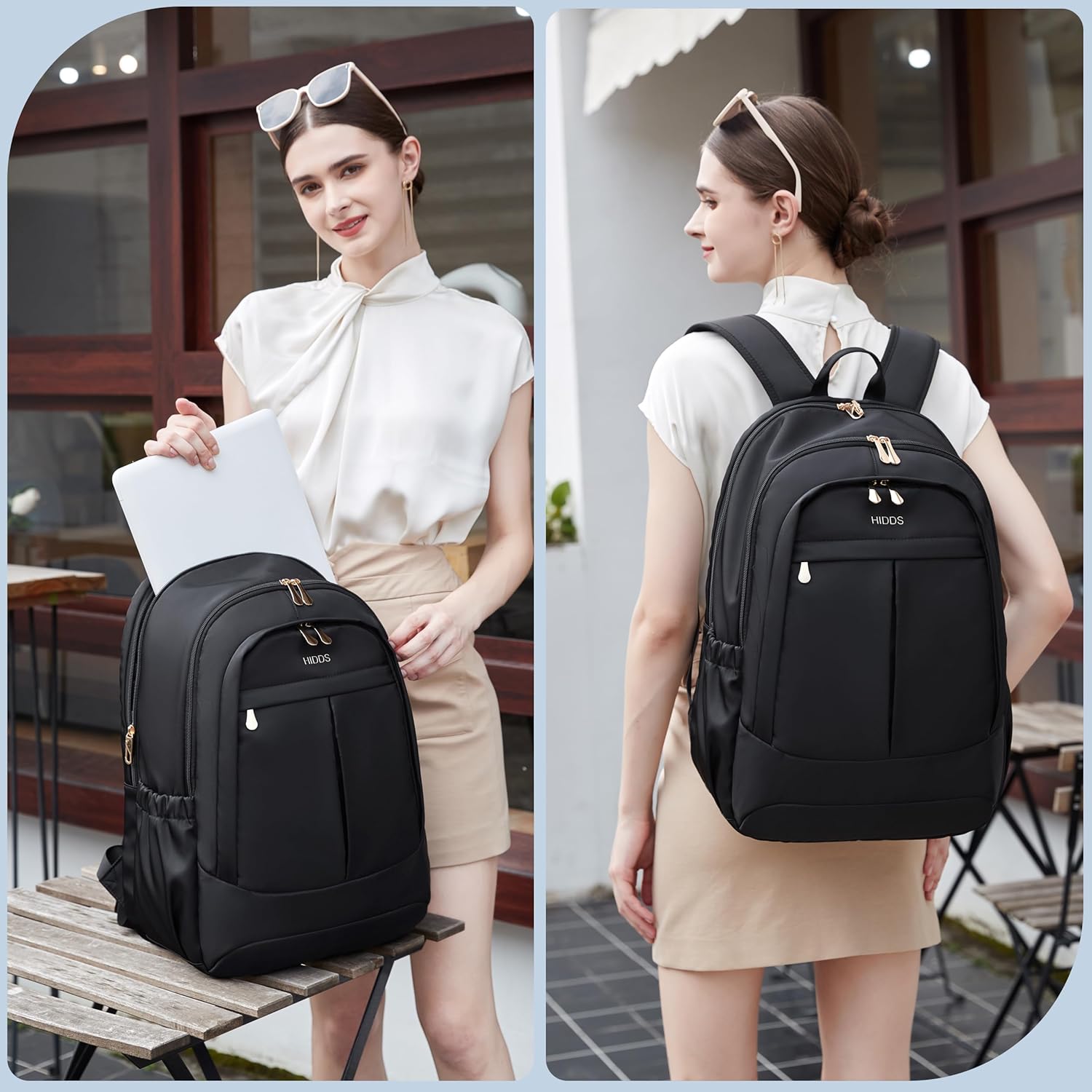 Travel Laptop Backpack for Women 15.6 Inch Computer Backpacks with USB Charging Hole Anti Theft Carry on Bag College Bookbag Large Black Back Pack for Work Business Traveling Commuter Daypack-Black - Image 2