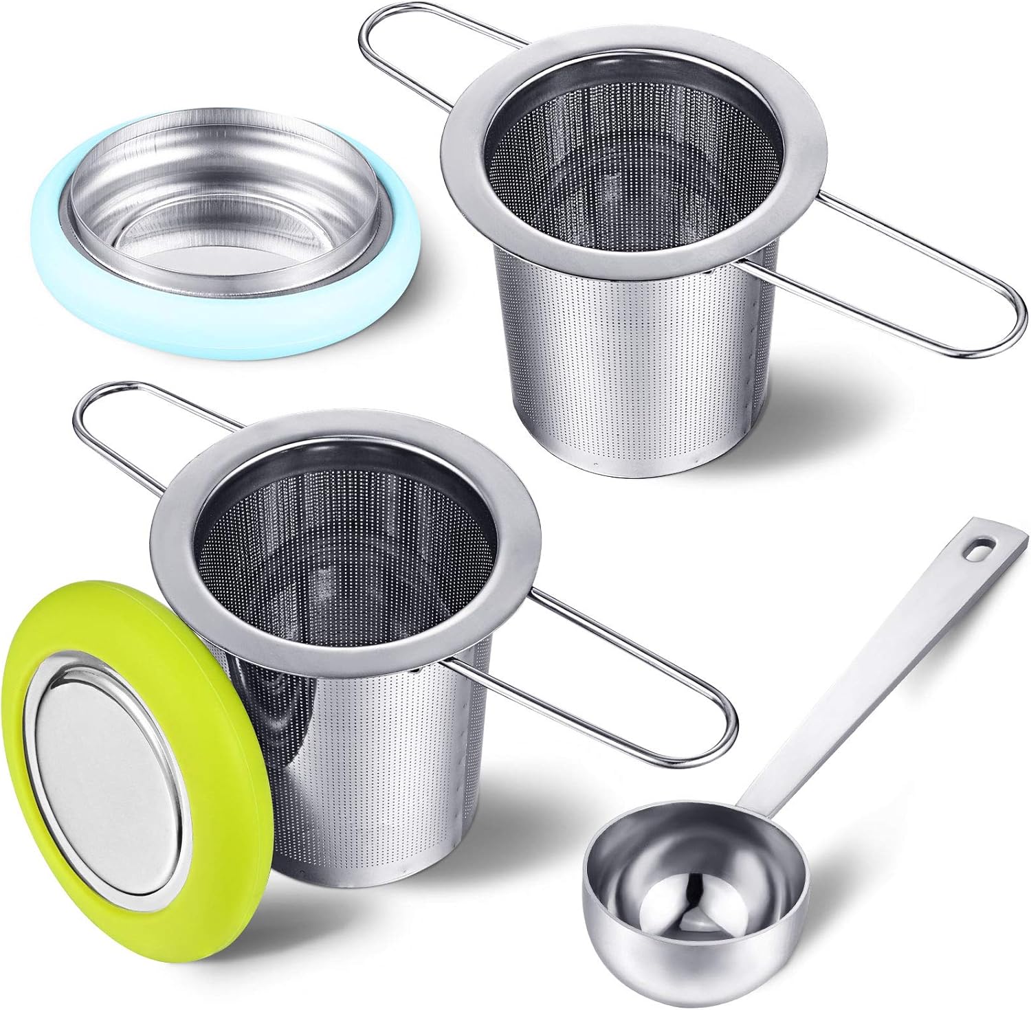 2 Pieces Tea Infusers Stainless Steel Strainer Folding Handle Filter Extra Filter Fine Mesh Strainer Brewing Basket with Lid for Loose Leaf Tea - Thumbnail 2