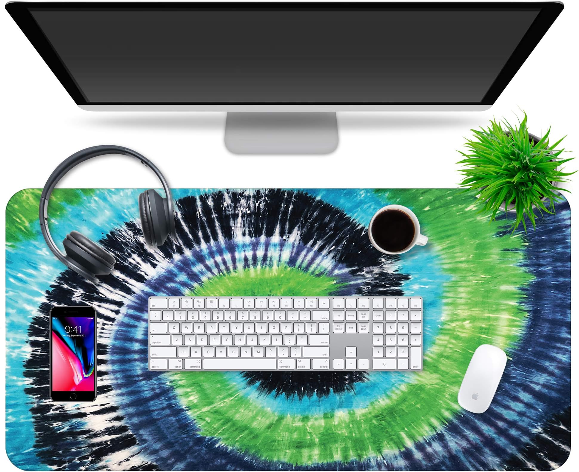 Multipurpose Office Desk Pad and Computer Desk Mat - Fun and Pretty Waterproof Office Desk Mat and Desk Blotter Pad - Home Office Accessories (Large (35.5" x 17.5") (Tie Die - Blue)