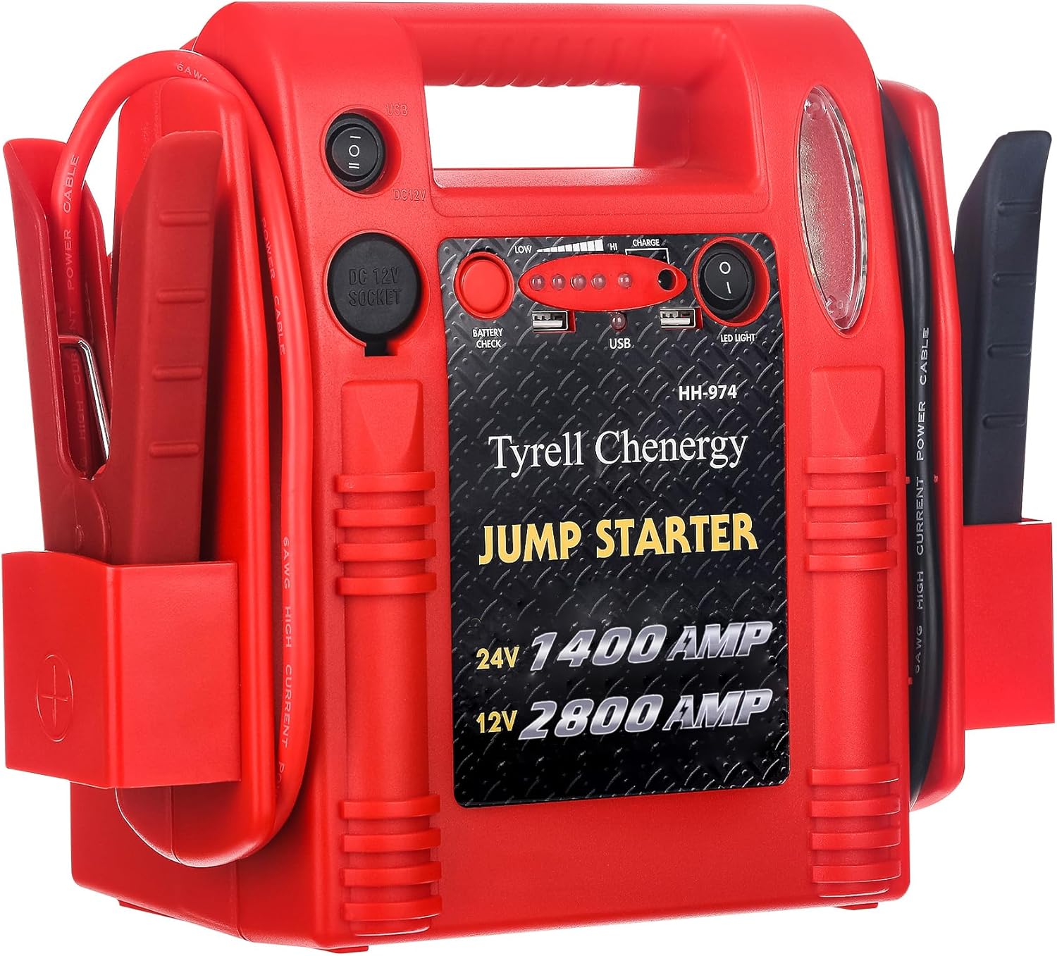 12V/24V Jump Starter,2800/1400 Peak Amp,Truck Battery Booster Pack, and Pure Copper Jumper Cables,Heavy Duty Jump Box Includes Dual USB and DC Ports Power,Car Battery Jump Starter HH974