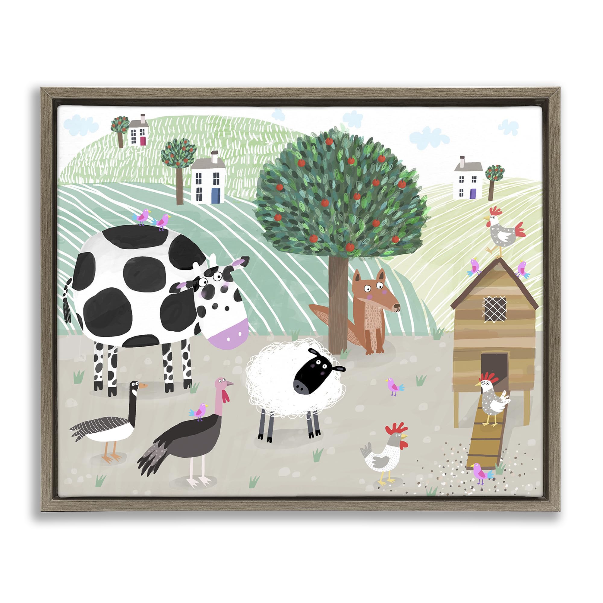 Stupell Industries Montalcino Elm (Textured) 'Down At The Farm'| Floating Frame Canvas Art