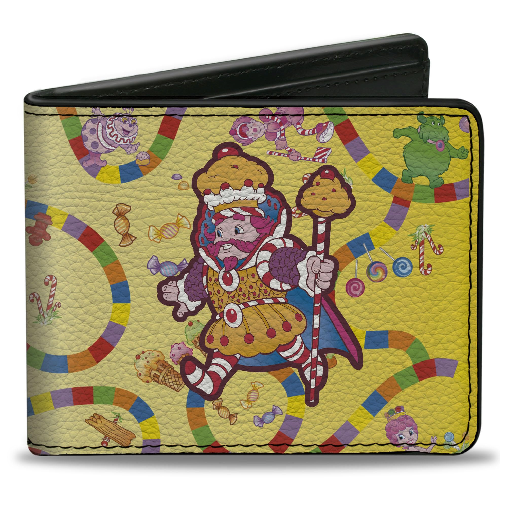 Buckle-Down Hasbro Wallet, Bifold, Candy Land Kandy King Game Path Pose and Characters Multi, Vegan Leather