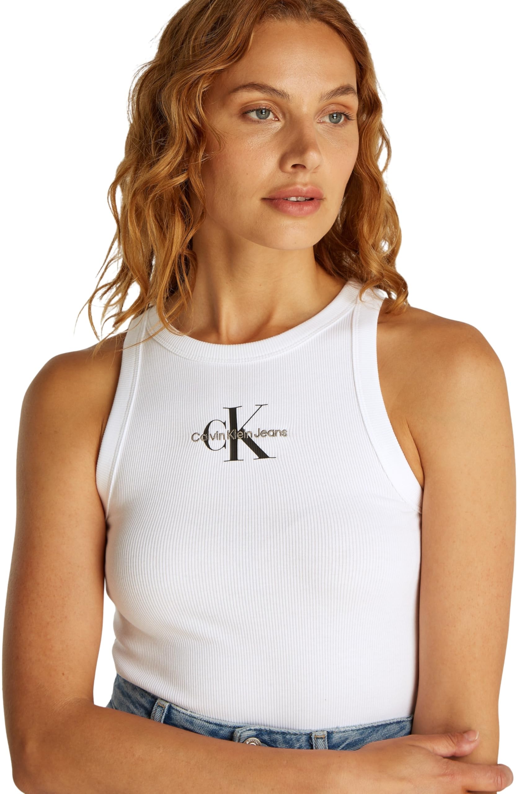 Calvin Klein Damen Tank Top Monologo Rib Skinny Fit