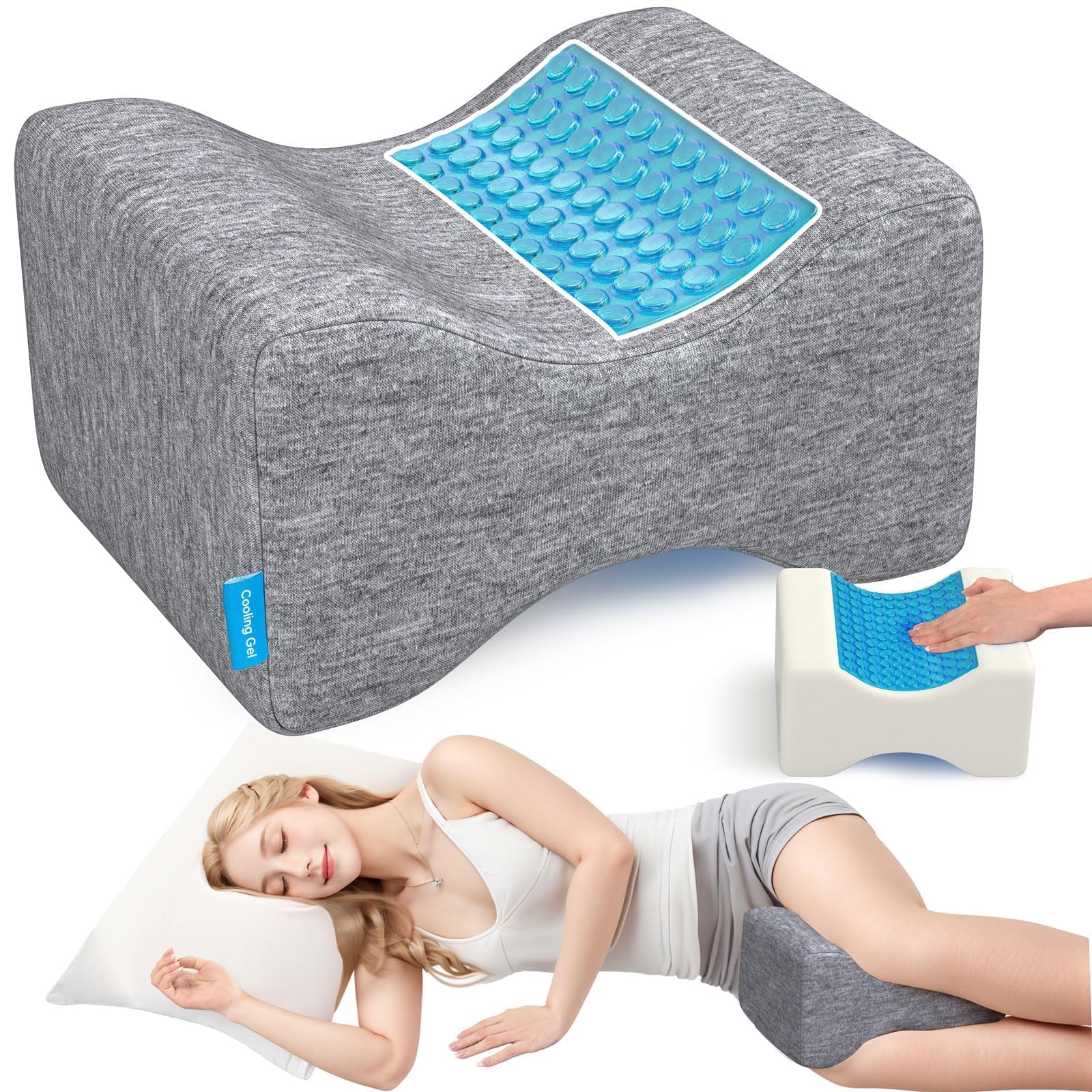 ComfyInLove Knee Pillow with Cooling Gel, Grey/Large