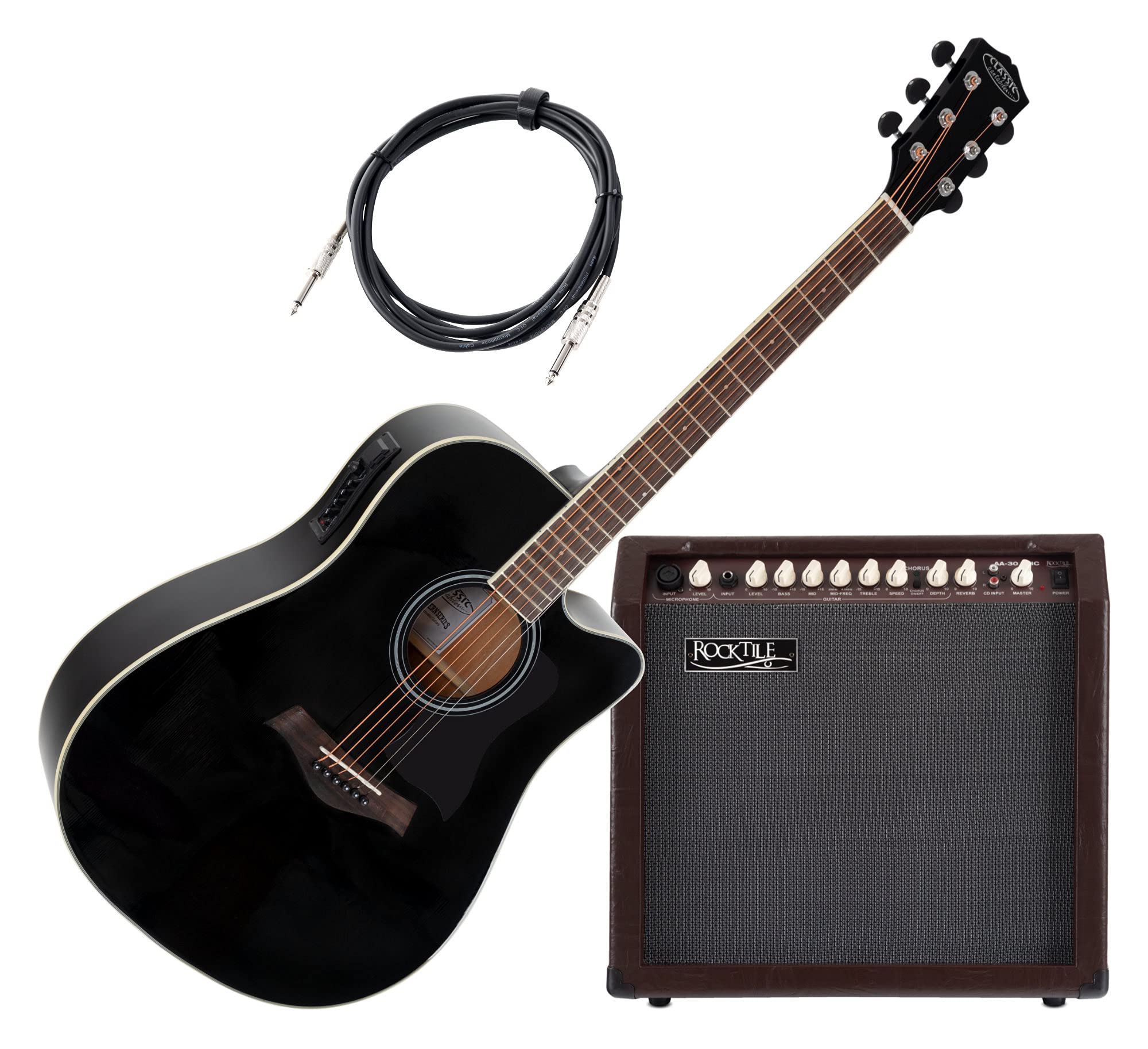 Classic Cantabile WS-20 BK "Songwriter Pro" Set, Chitarra, Serie Western | Costruzione dreadnought, 6 corde, Costruzione a coda di rondine (manico), X-bracing, Tavola armonica: abete, Scala: 650 mm