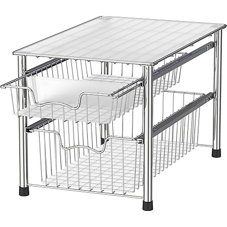 Simple Houseware Stackable 2 Tier Sliding Basket Organizer Drawer, Chrome