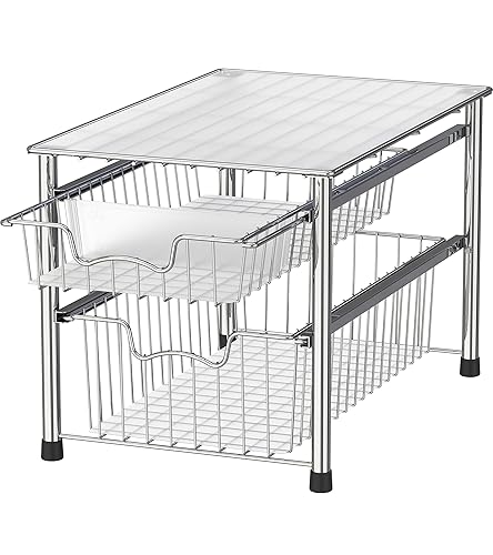 Simple Houseware Stackable 2 Tier Sliding Basket Organizer Drawer, Chrome