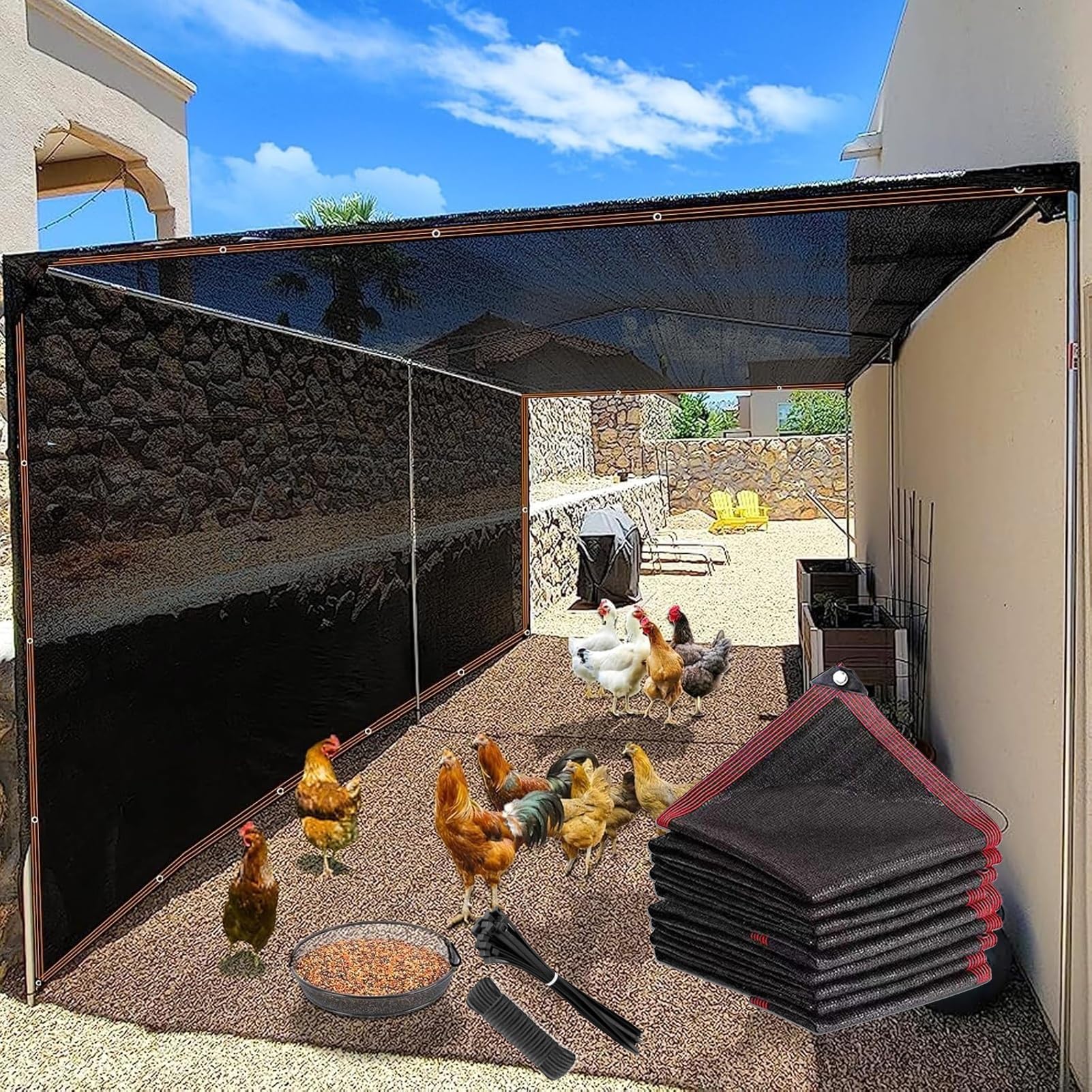 Voile d'ombrage extérieure pour clôture jardin et serre bâche noire 3x9m