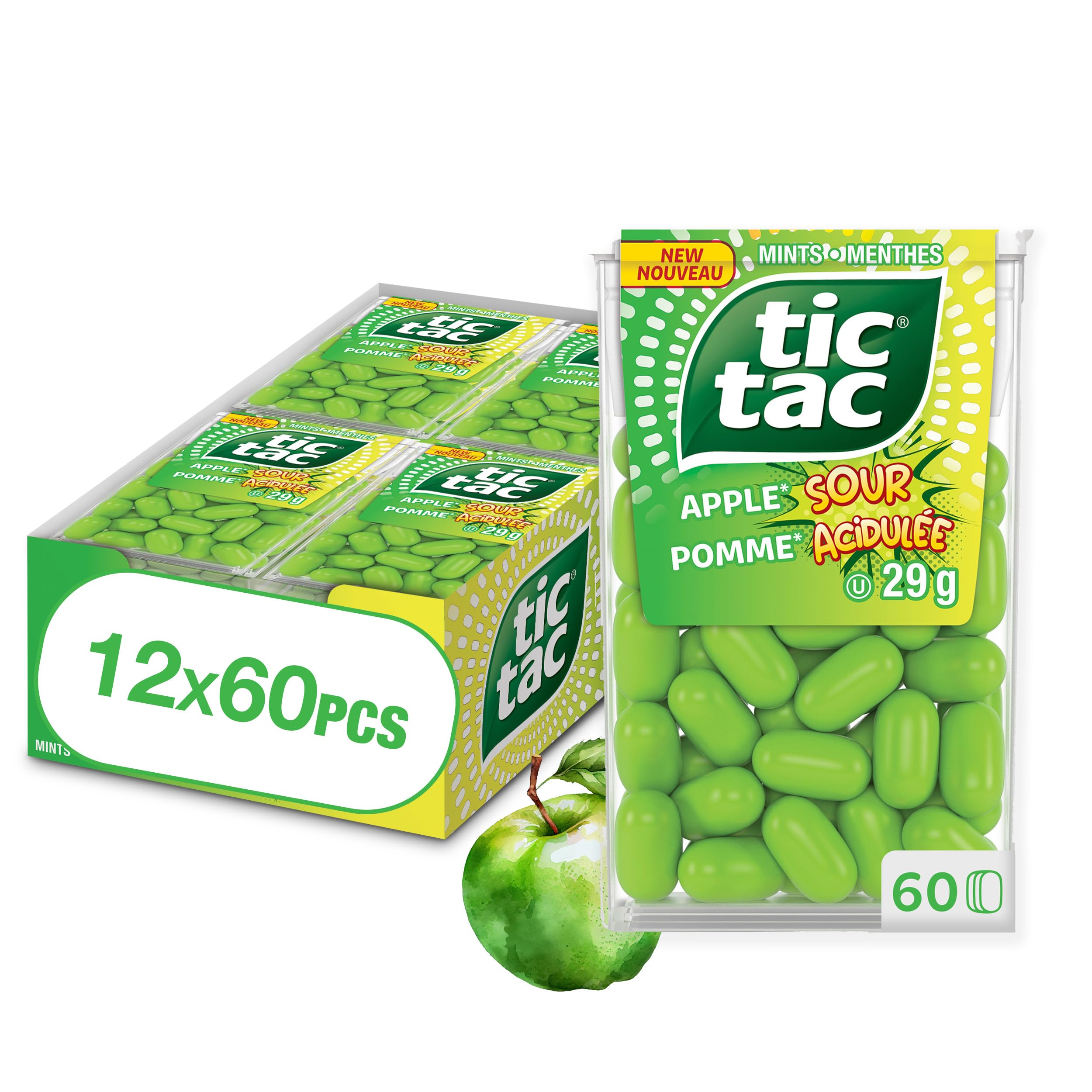 TIC TAC Mints, Sour Apple, Mint Candy, 29g Singles, 12 Count Bulk