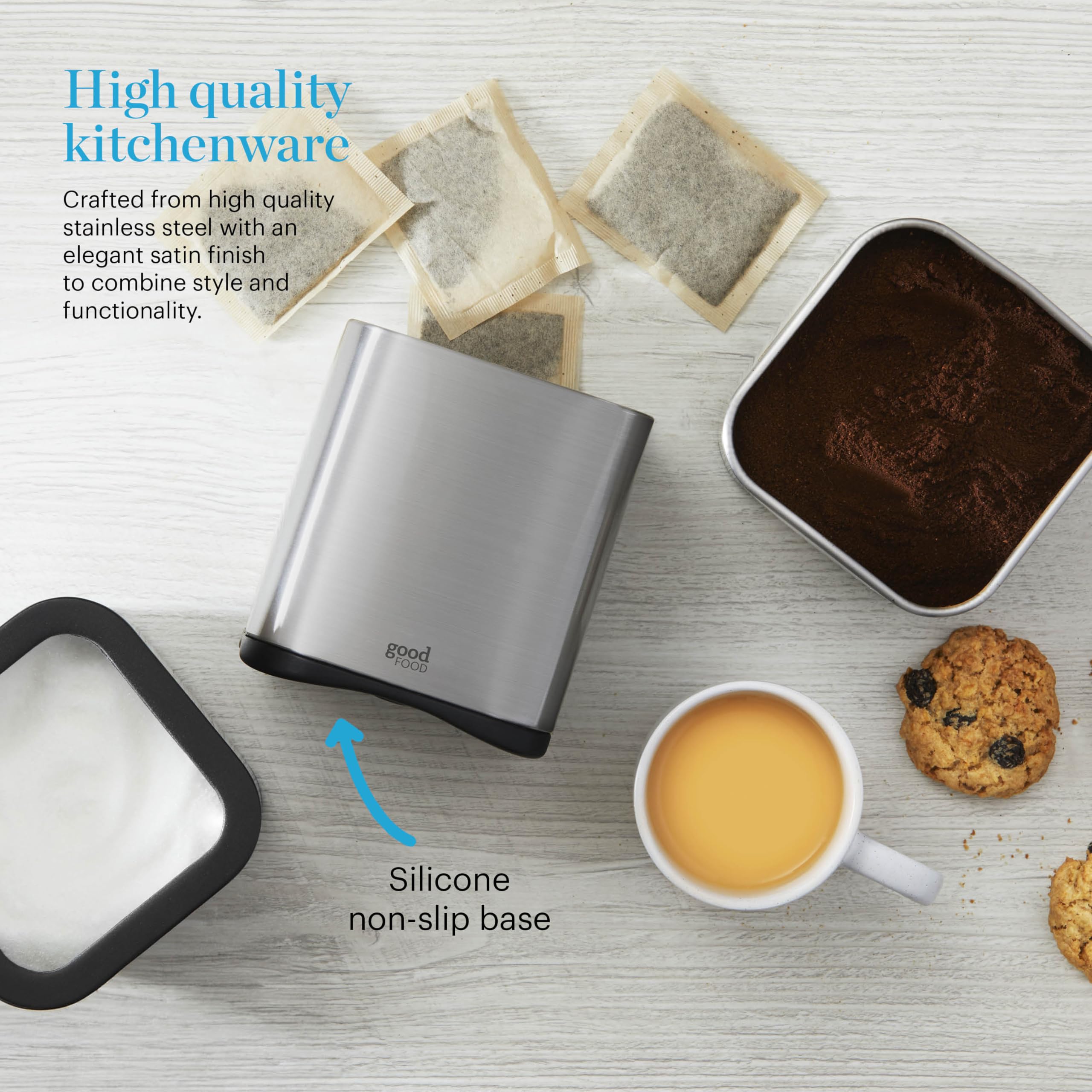 GF826190 Good Food in Partnership with Tower, Vorratsdosen für die Küche, für Tee, Kaffee, Zucker und andere lose Zutaten, mit Spiegel-Finish, 1,5 l, Edelstahl, 3 Stück
