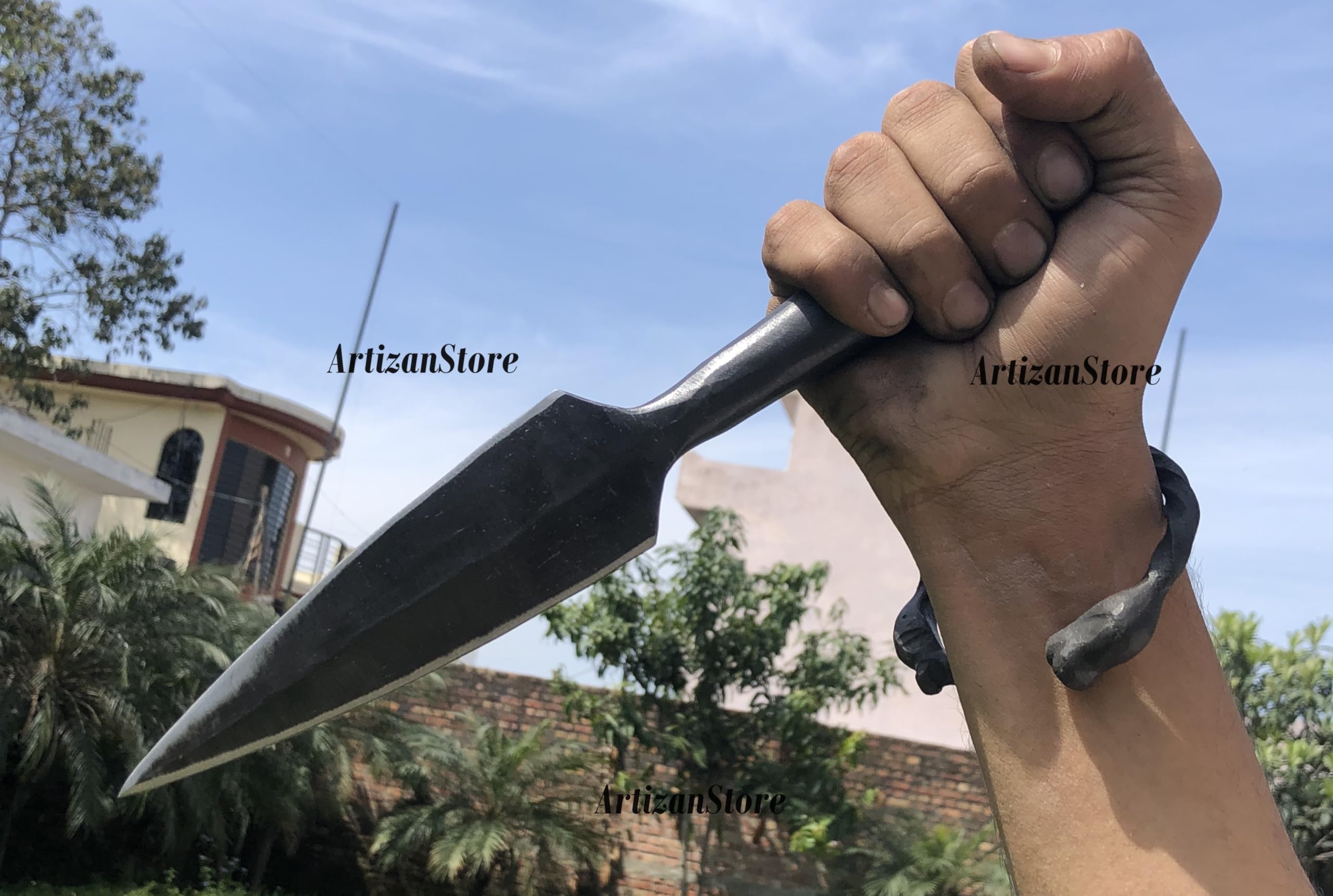 Replica medievale funzionale Viking Age Spearhead, forgiata a mano in ferro, testa di lancia affilata forgiata a mano saga vichinga testa di lancia