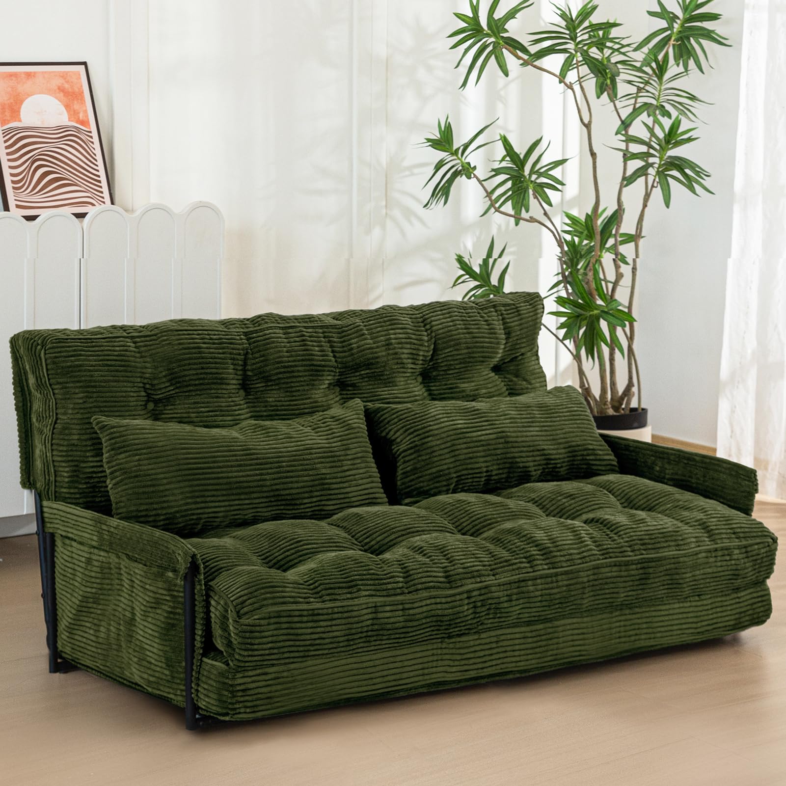 Photo 1 of MAXYOYO Adjustable Floor Sofa Couch with 2 Pillows, Multi-Functional Bean Bag Bed, 5-Position Foldable Lazy Sofa Bed with Armrest, Versatile Floor Seating for Reading, Dark Green, Double