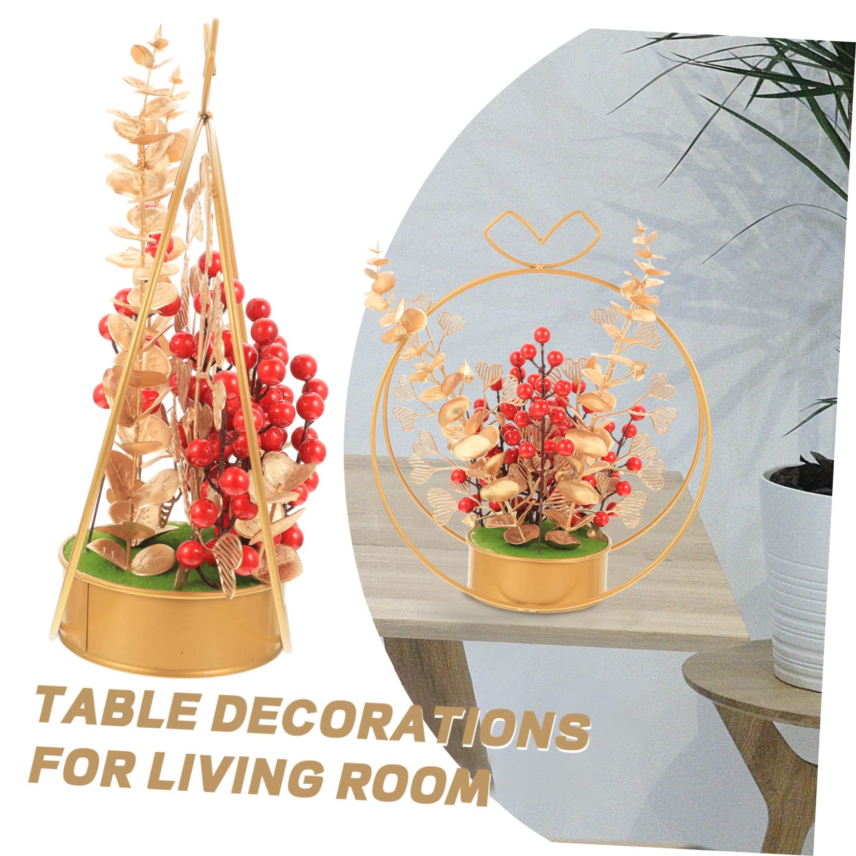 PRETYZOOM 2st Künstlicher Blumenkorb Chinesische Tischdekorationsblume Neujahr Geld Bonsai Geld-bonsai-baum Brautduschengeschenke Der Roten Beeren Tischdekorationen Für Hochzeiten Paar Eisen