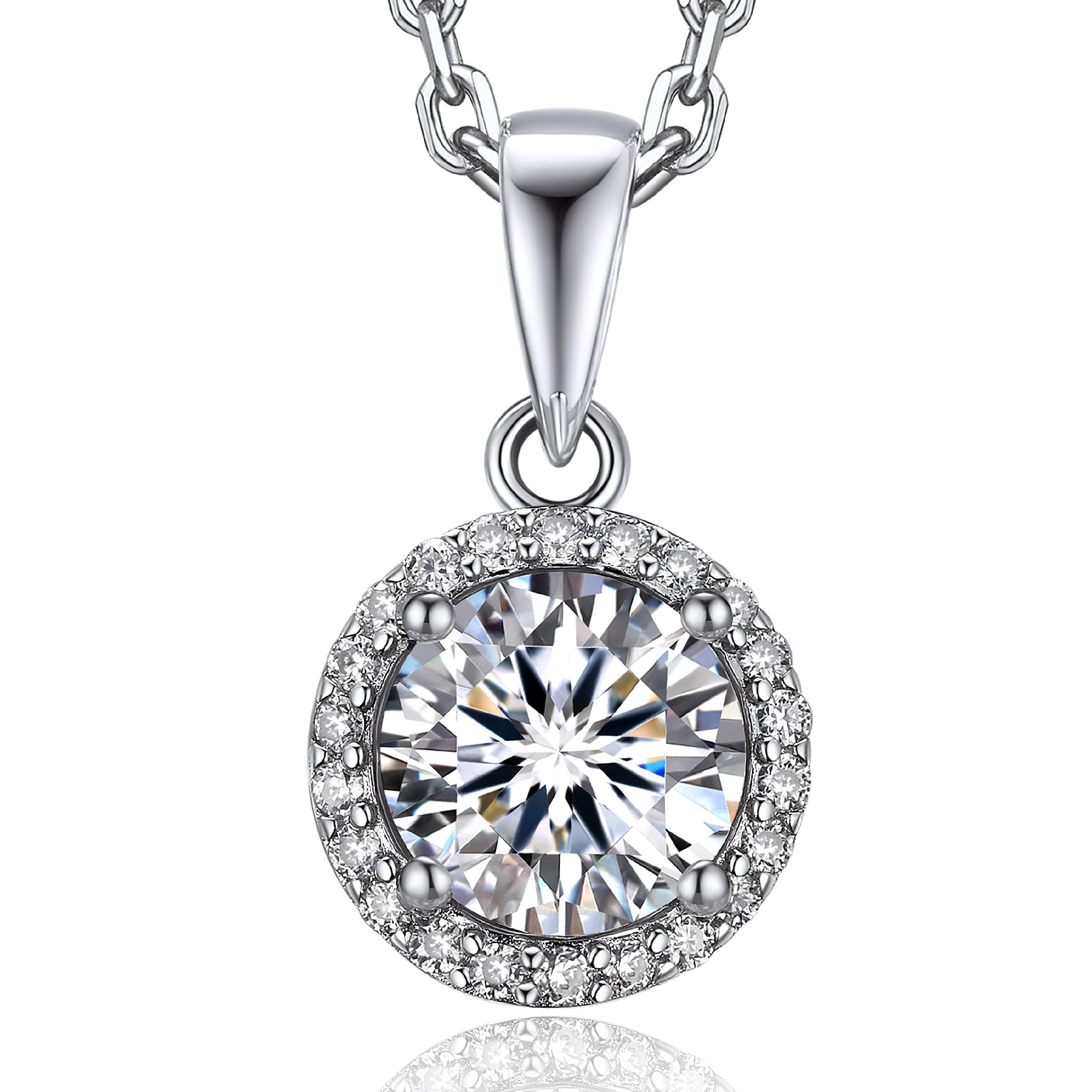 MomentWish Silberkette Damen 925 mit Anhänger, 1 Karat Moissanite Halskette Damen Kette Silber Diamant Schmuck mit Geschenkbox Gra Zertifikat für Frauen Freundin