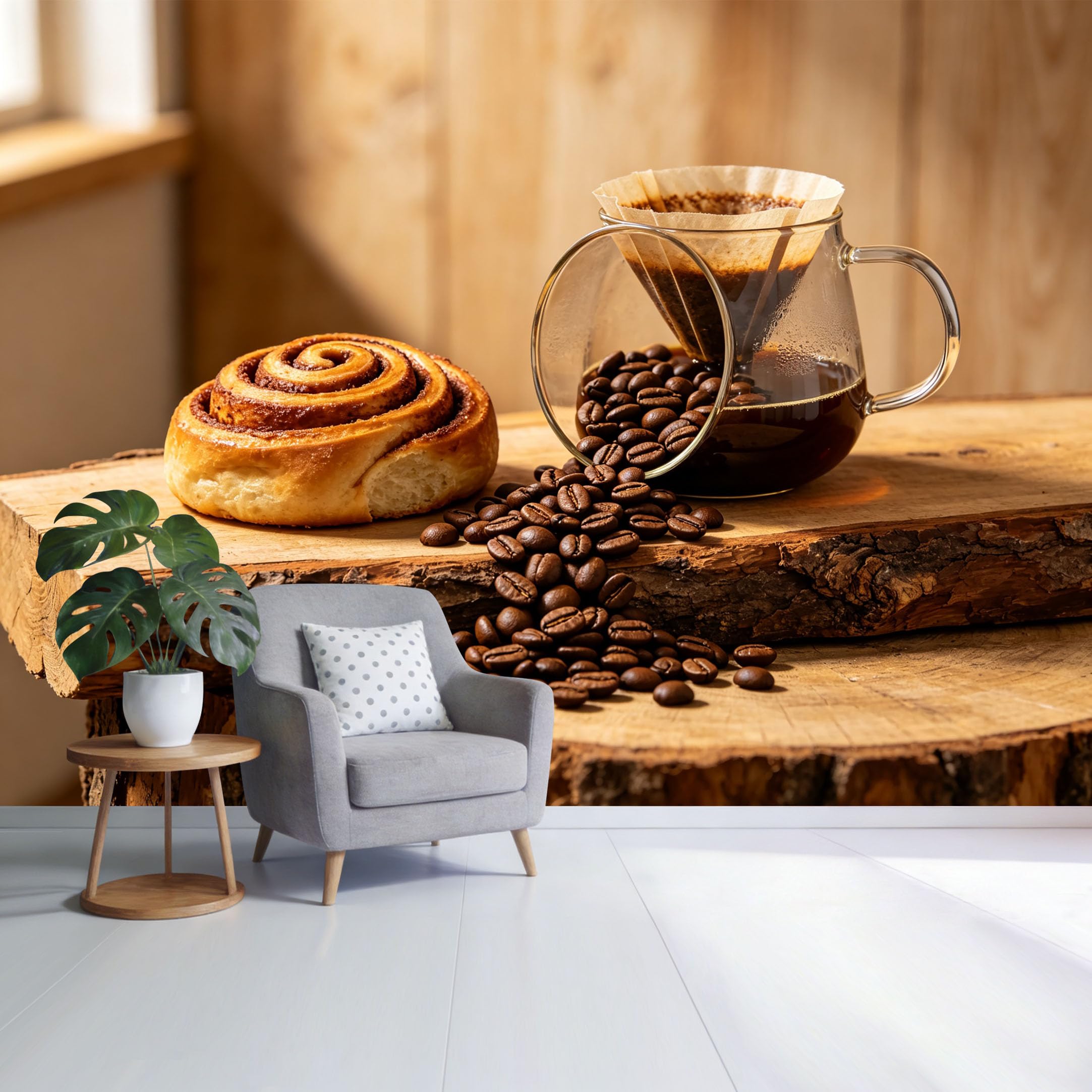 Custom Size Wall Mural Rustic Coffee Beans and Cinnamon Roll Still Life Warm Brown Wood Texture SelfAdhesive Wall Fabric Removable Wallpaper for Home Office Decor