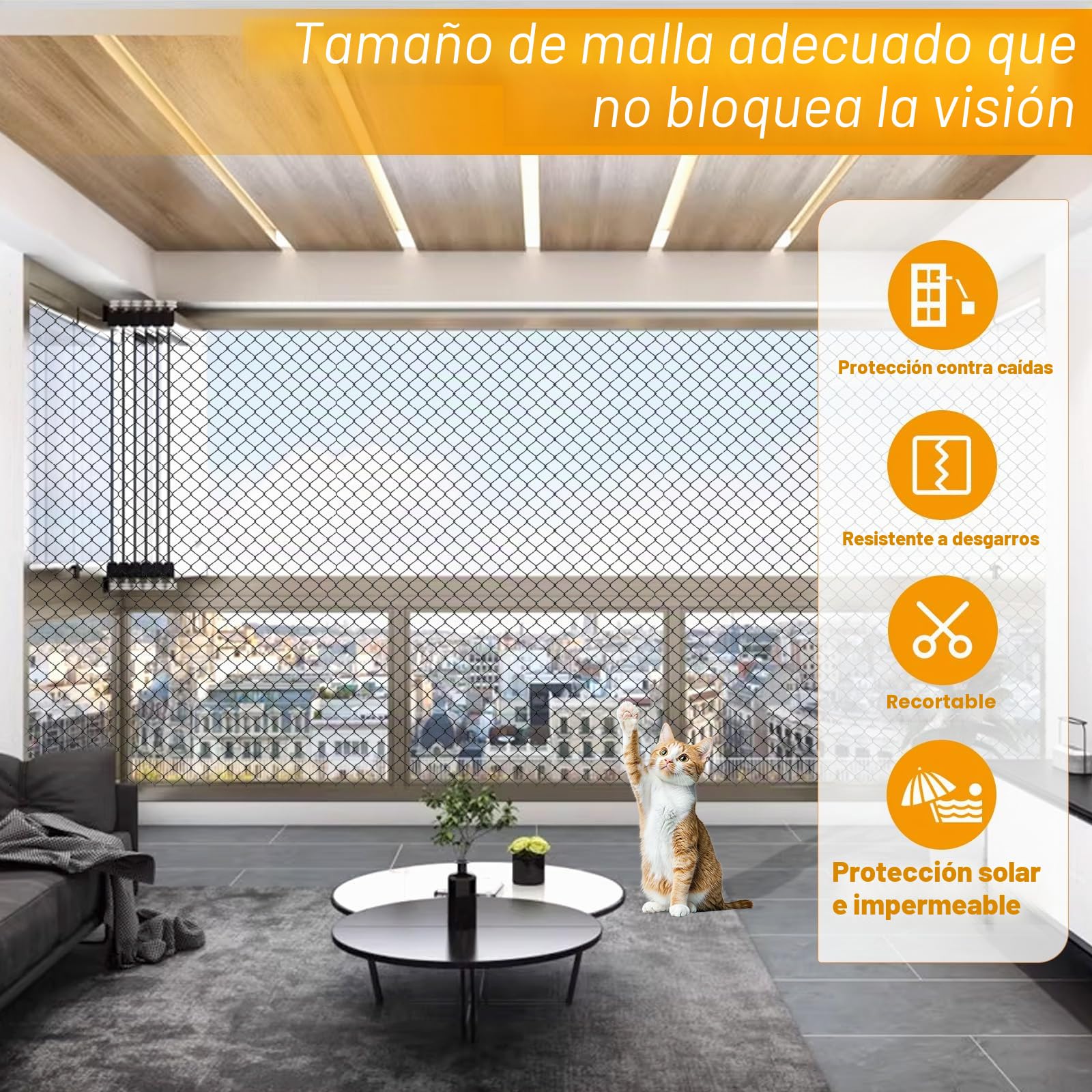 4 x 3m Red Gatos Terraza con Cuerda Fijación, Malla Seguridad Alambre Reforzada Balcón, Malla Gato Protección Sin Taladro, Red Anticaída Mascotas para Ventanas, Terrazas, Pasillos, Claraboyas (Negro)