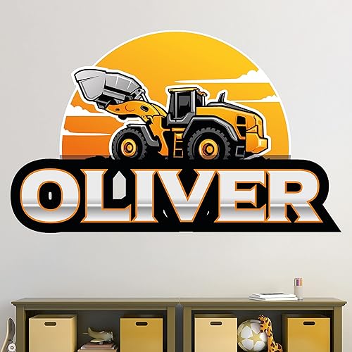 Calcomanías de pared de construcción para habitación de niños, decoración de construcción para habitación de niños, calcomanía de pared con nombre