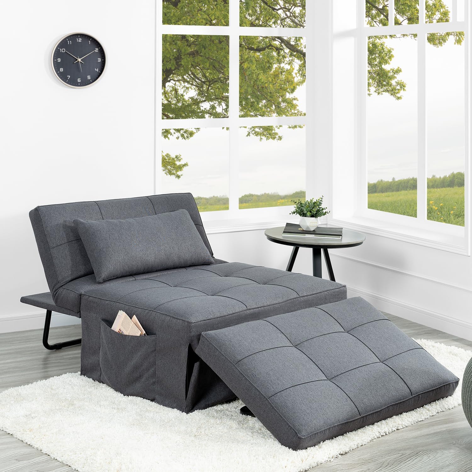 Naomi Home Convertible Chairs into beds, 4 in 1 Convertible Ottoman Bed Sleeper, Linen Pull Out Bed Chair, Ottoman Bed Sleeper with Adjustable Backrest, Modern Chair Sleeper Bed for Living Room, Gray