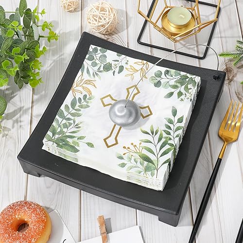 Miniatura 3 de AnyDesign Paquete de 80 servilletas de papel cruzadas, servilletas desechables de almuerzo, 6.5 x 6.5 pulgadas, bautismo, hojas verdes, postre,