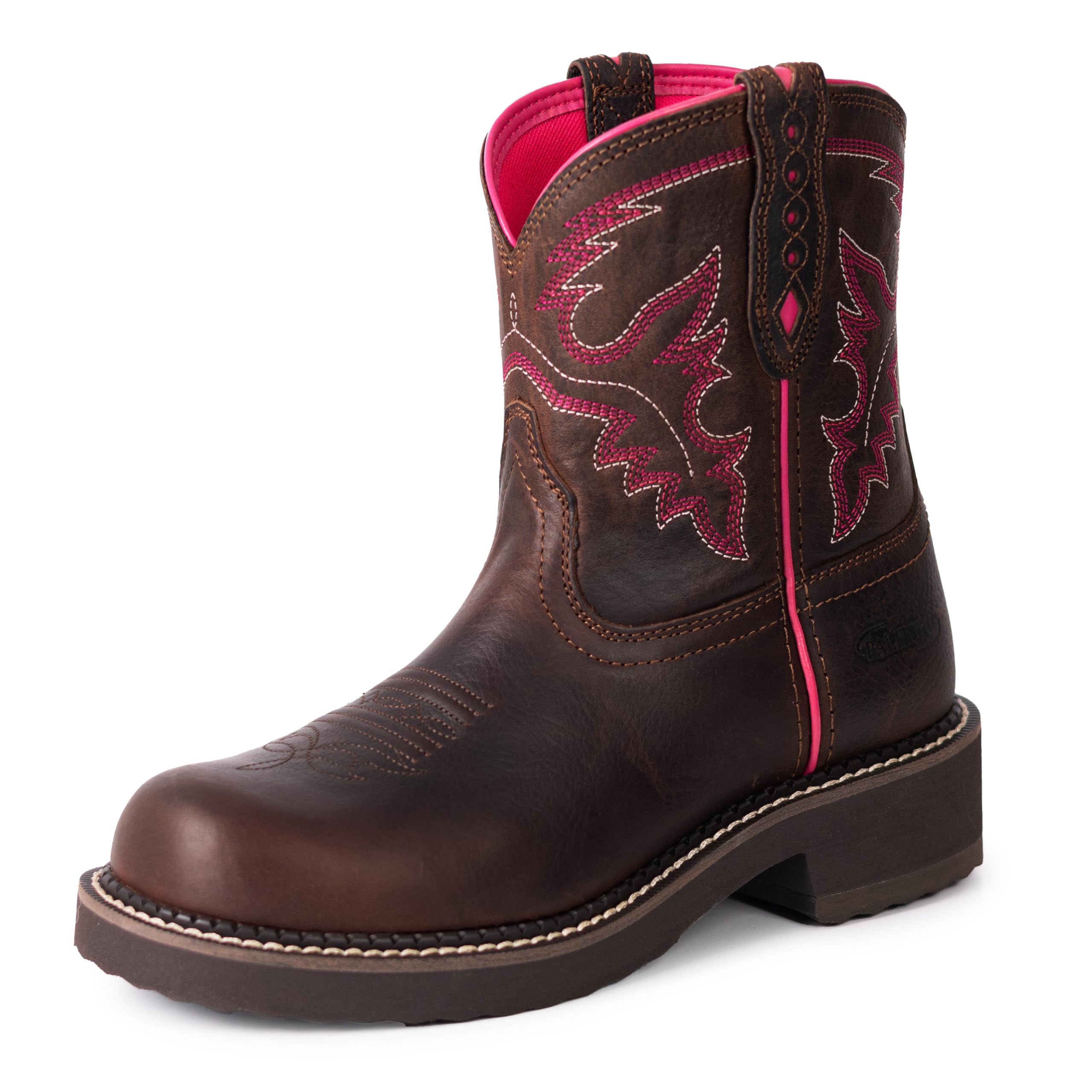 Cowboy Boots for Women Round Toe Ankle Western Cowgirl Boots Pull On Embroidered Full Grain Leather