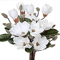 Vista 11 de DILATATA Magnolias - Flores artificiales, 3 tallos de magnolias de seda, flores de magnolia sintética de 17.7 pulgadas, ramas de magnolia de tacto