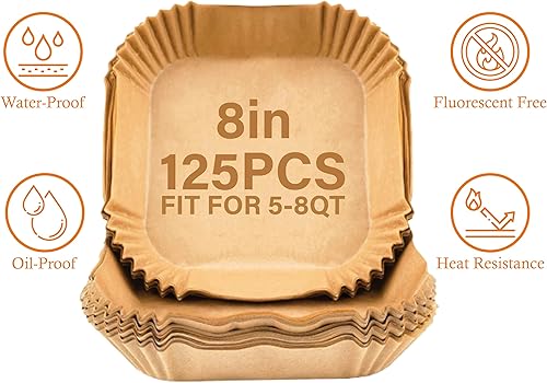 Miniatura 3 de Forros para freidora de aire, 125 forros de papel desechables antiadherentes para freidora de aire para microondas, a prueba de agua, a prueba de