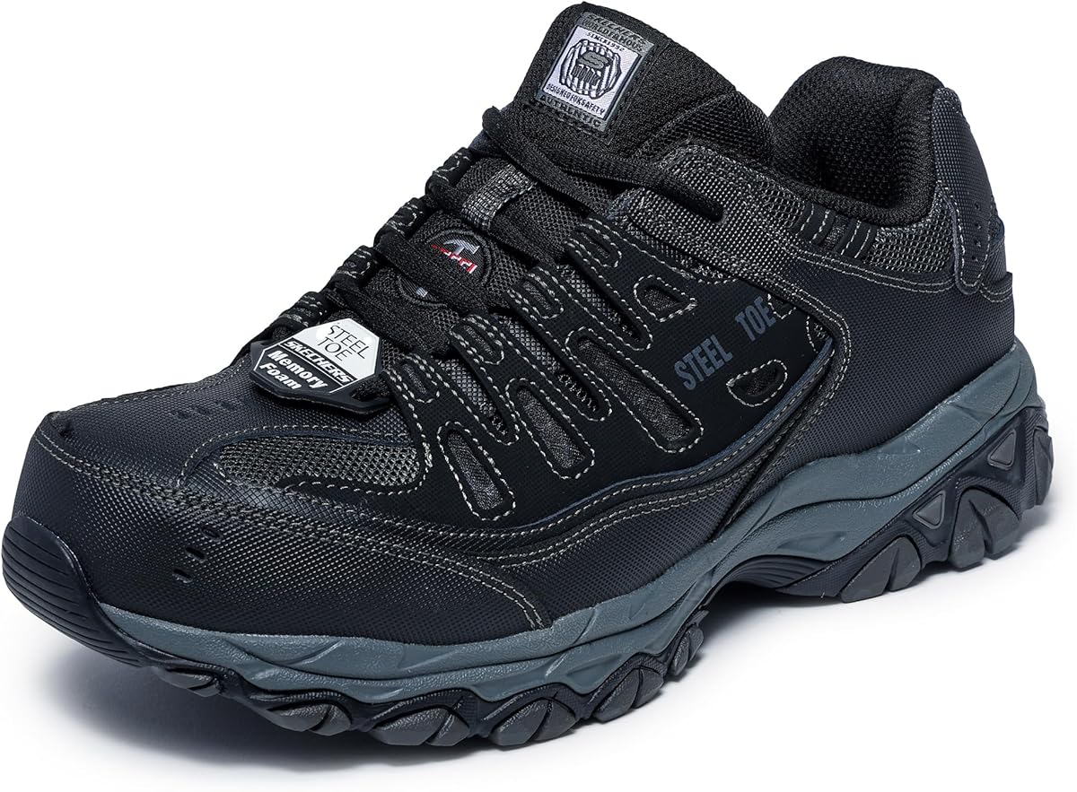 Skechers Men's Cankton Steel Toe Construction Shoe – Electrical Hazard Rated, Memory Foam, Black/Charcoal, 13 Wide