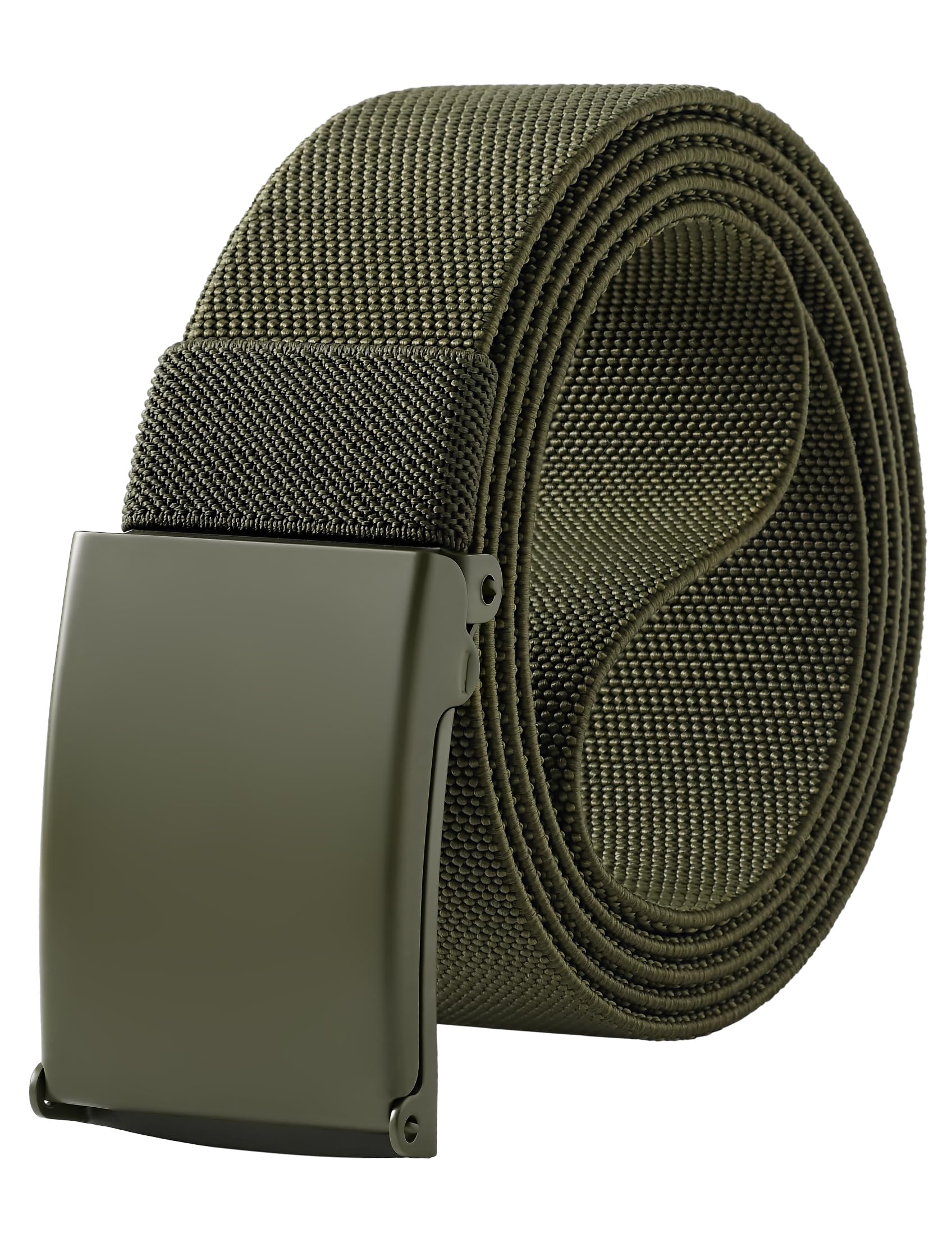 Mile High Life Stretch Canvas Belt for Men, Golf Casual Elastic Web Belt, Top Military Buckle, Adjustable Cut to Fit