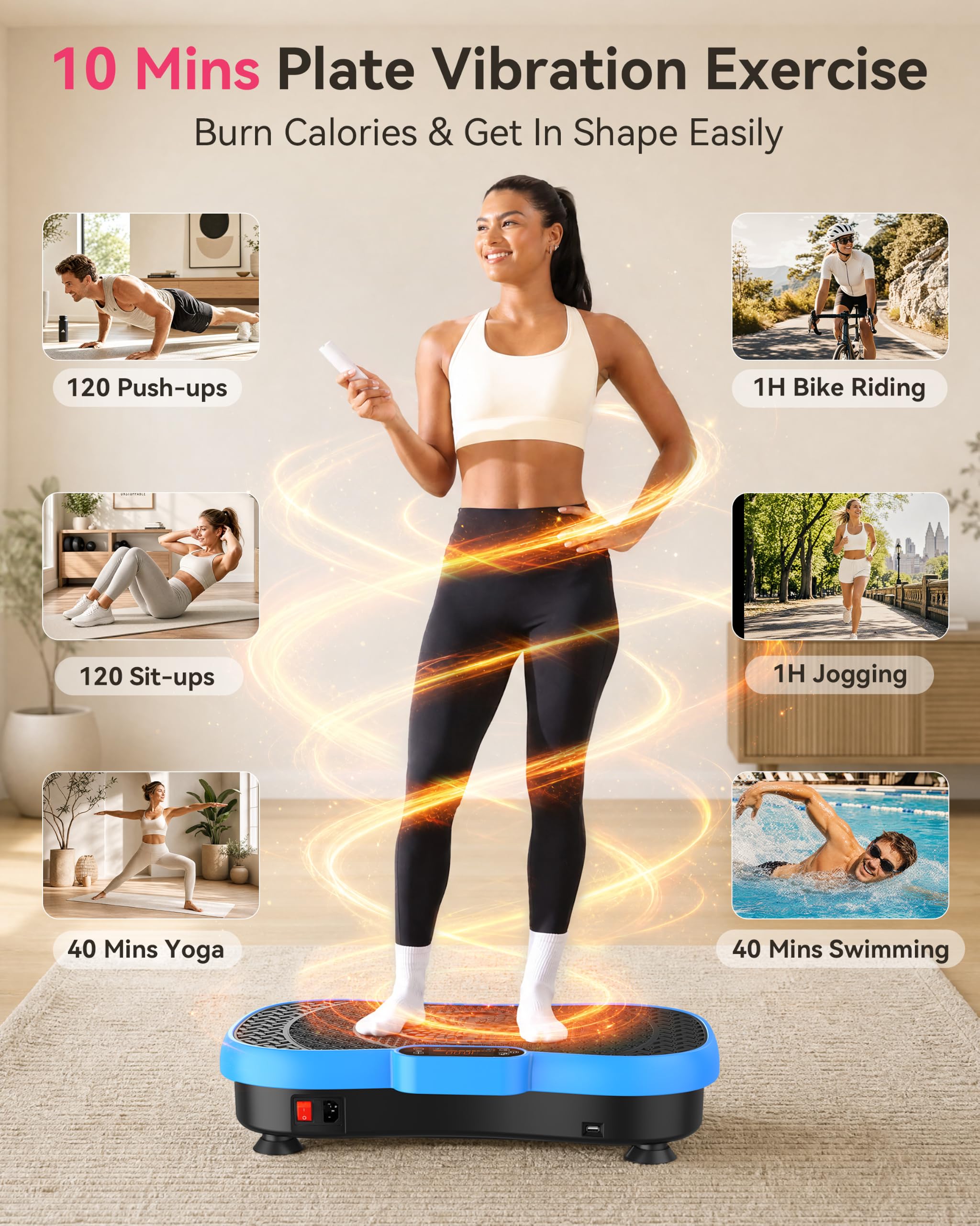Pedana Vibrante, Vibration Plate Burever 180W, 200 Livelli di Intensità con 5 Programmi Preimpostati, Pedana Vibrante Per Allenamento Completo Con 2 Bande Elastiche E Telecomando