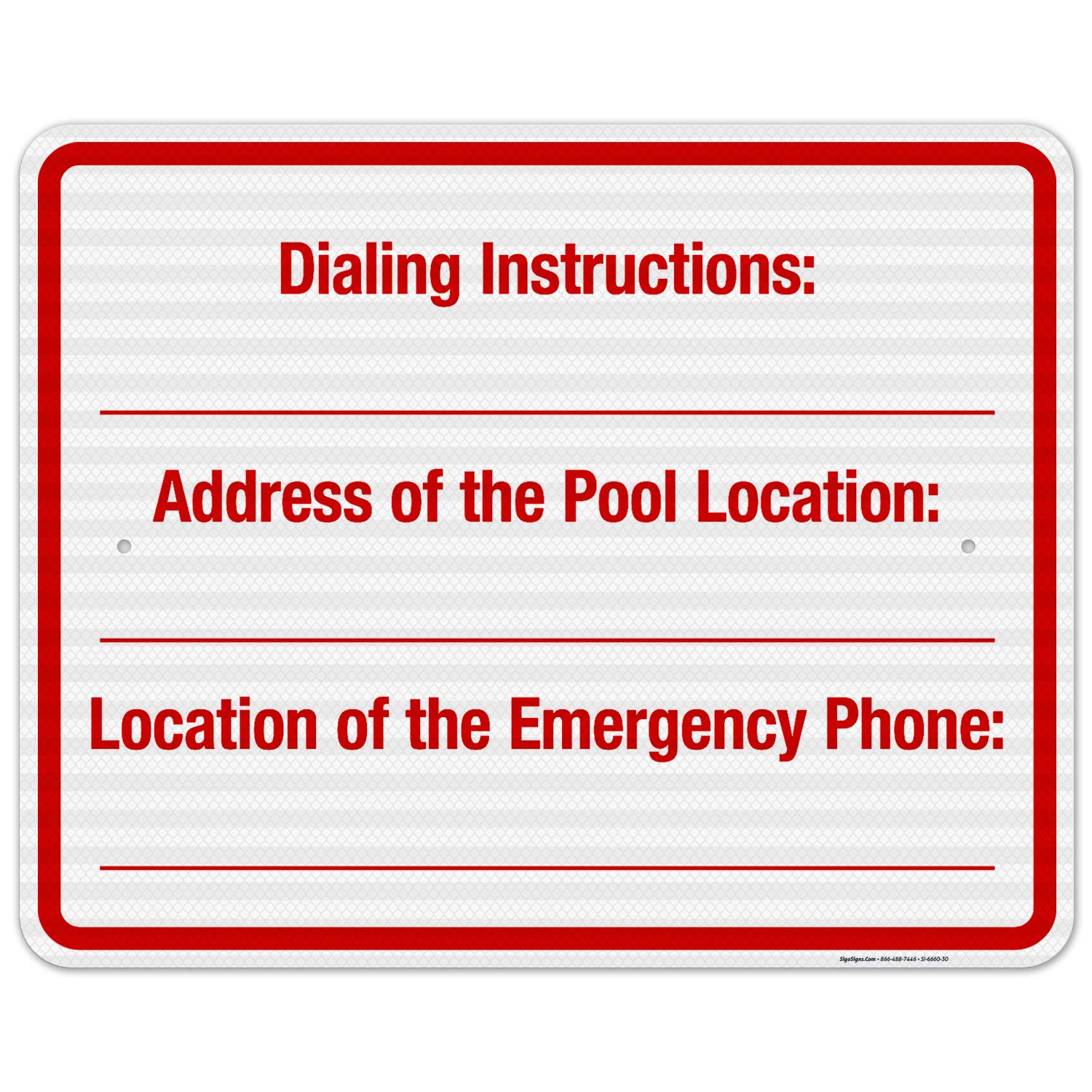 Dialing Instructions Address of The Pool Location Sign, Pool Sign, 12x18 Inches, 55 mil Thick HDPS (high Density polystyrene), Made in USA