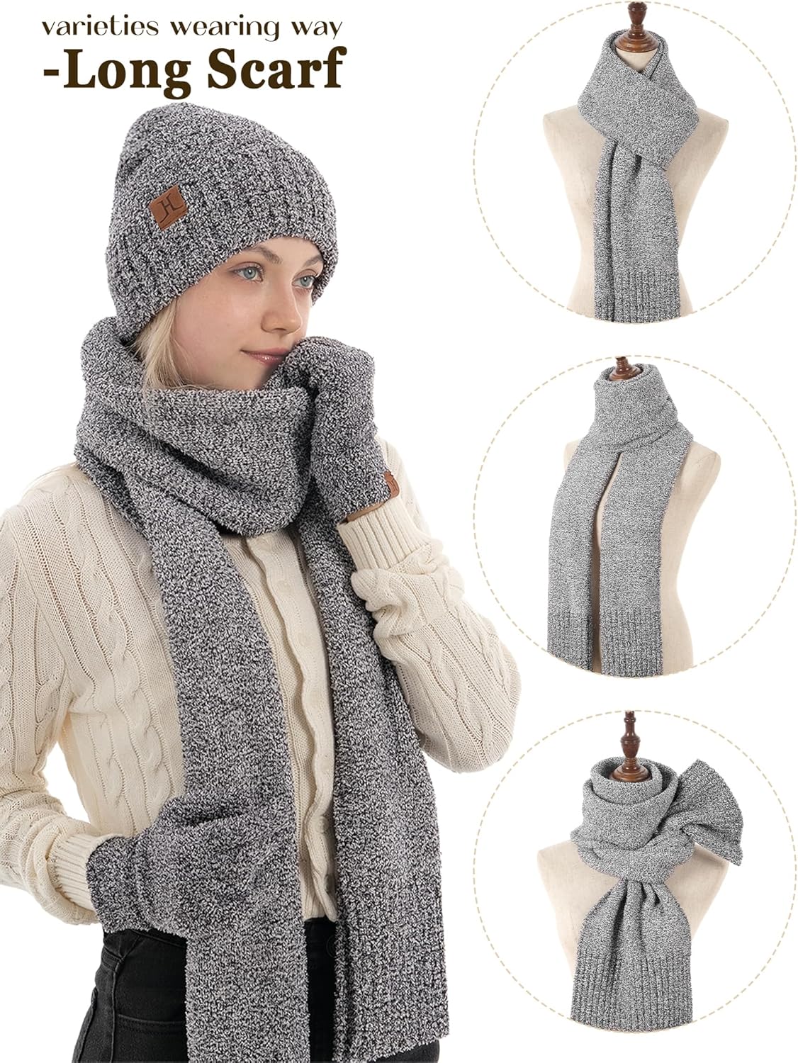 Hat Scarf And Gloves For Women, Winter Hats Womens Beanie Scarf Cold Weather Touchscreen Gloves Gift Set, Fall Accessories - Image 6