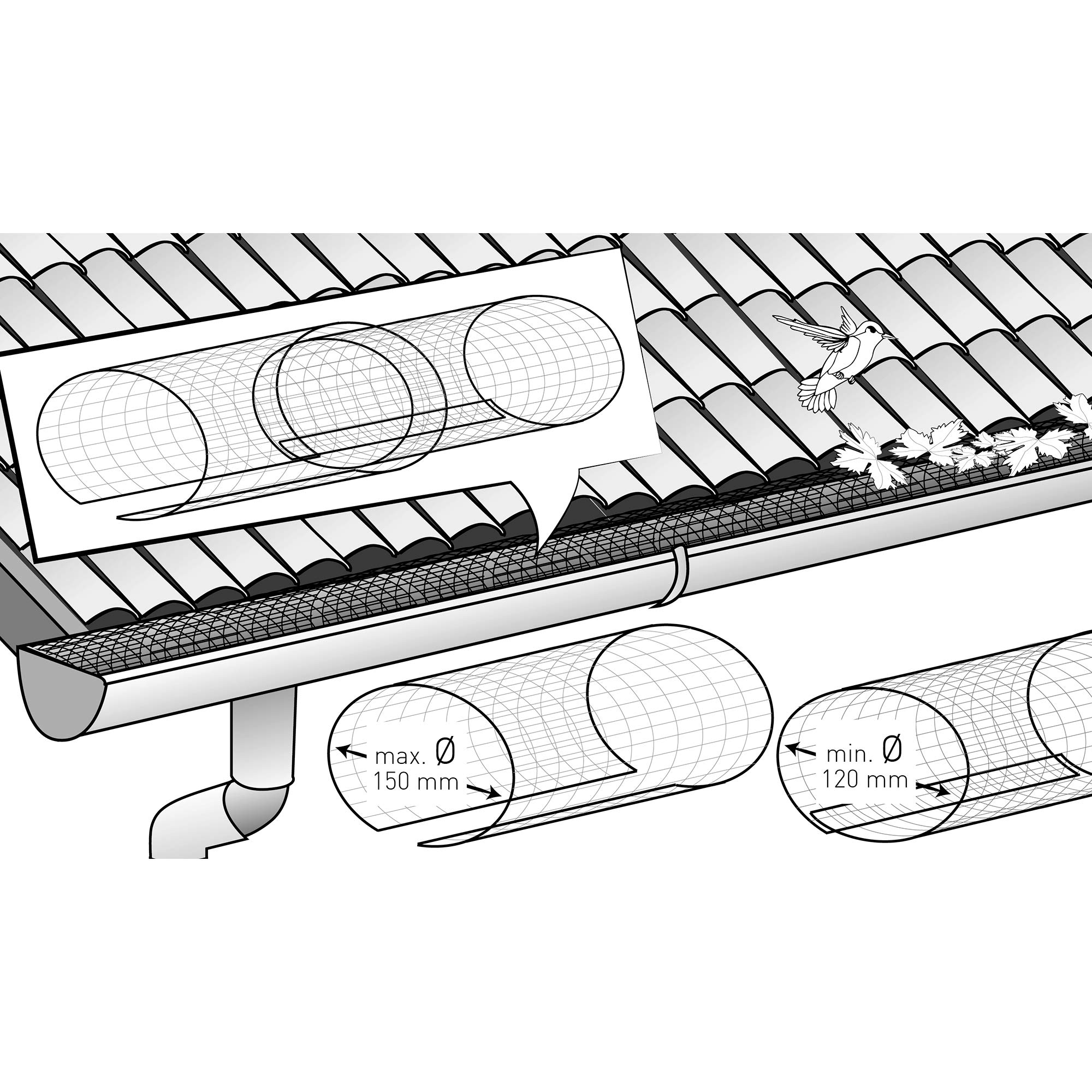 TENAX - Filet tubulaire pour goutière 1m x 5pcs, Noir