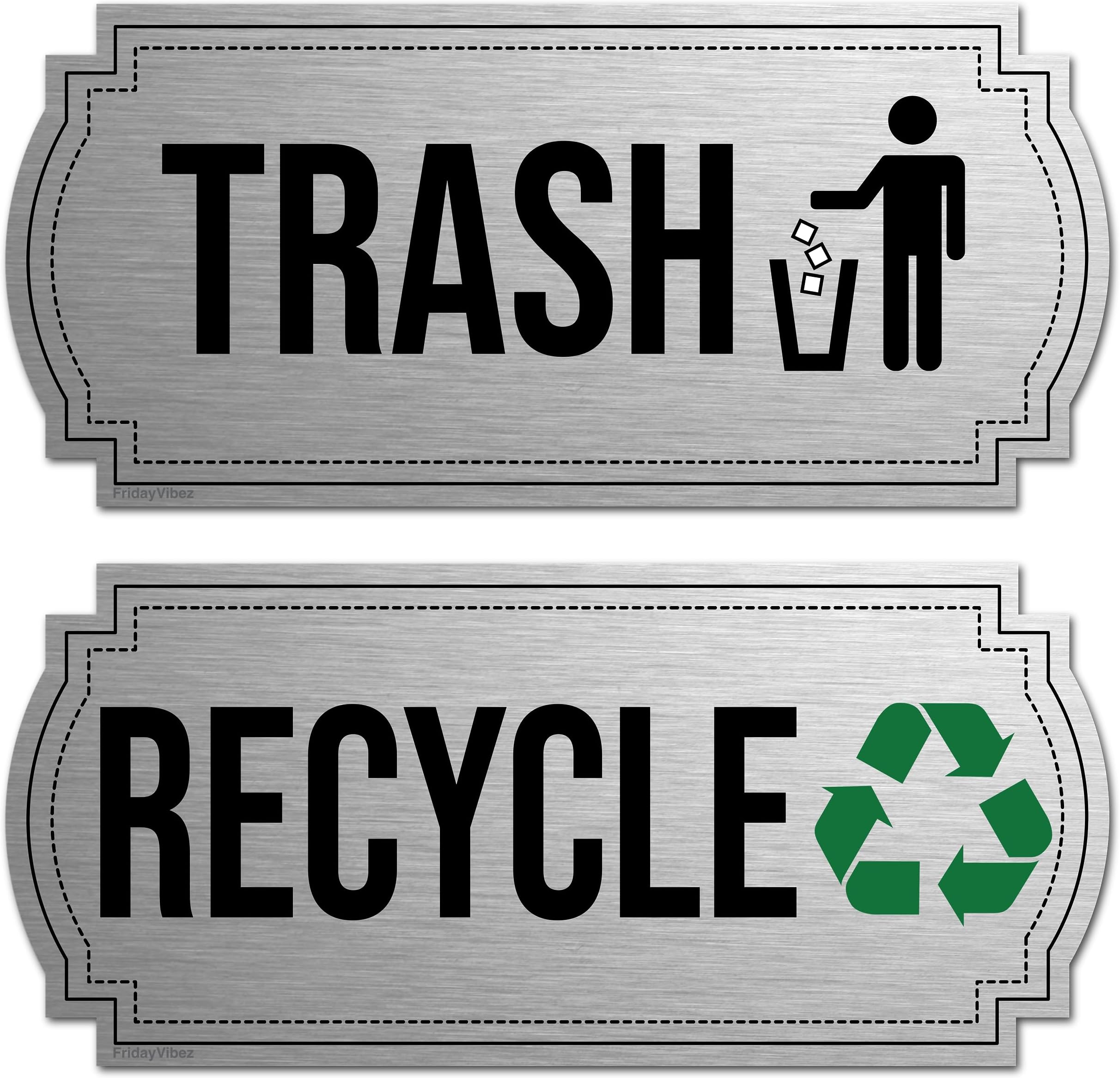 Recycle and Trash Magnets for Kitchen Cans and Recycling Bins, Dual Trash and Recycle Magnet for Garbage Can Logo Symbol, 2 Magnetic Sticker Adhesives, 6.5x3 Inch Elegant Design Home Outdoor Waste Bin